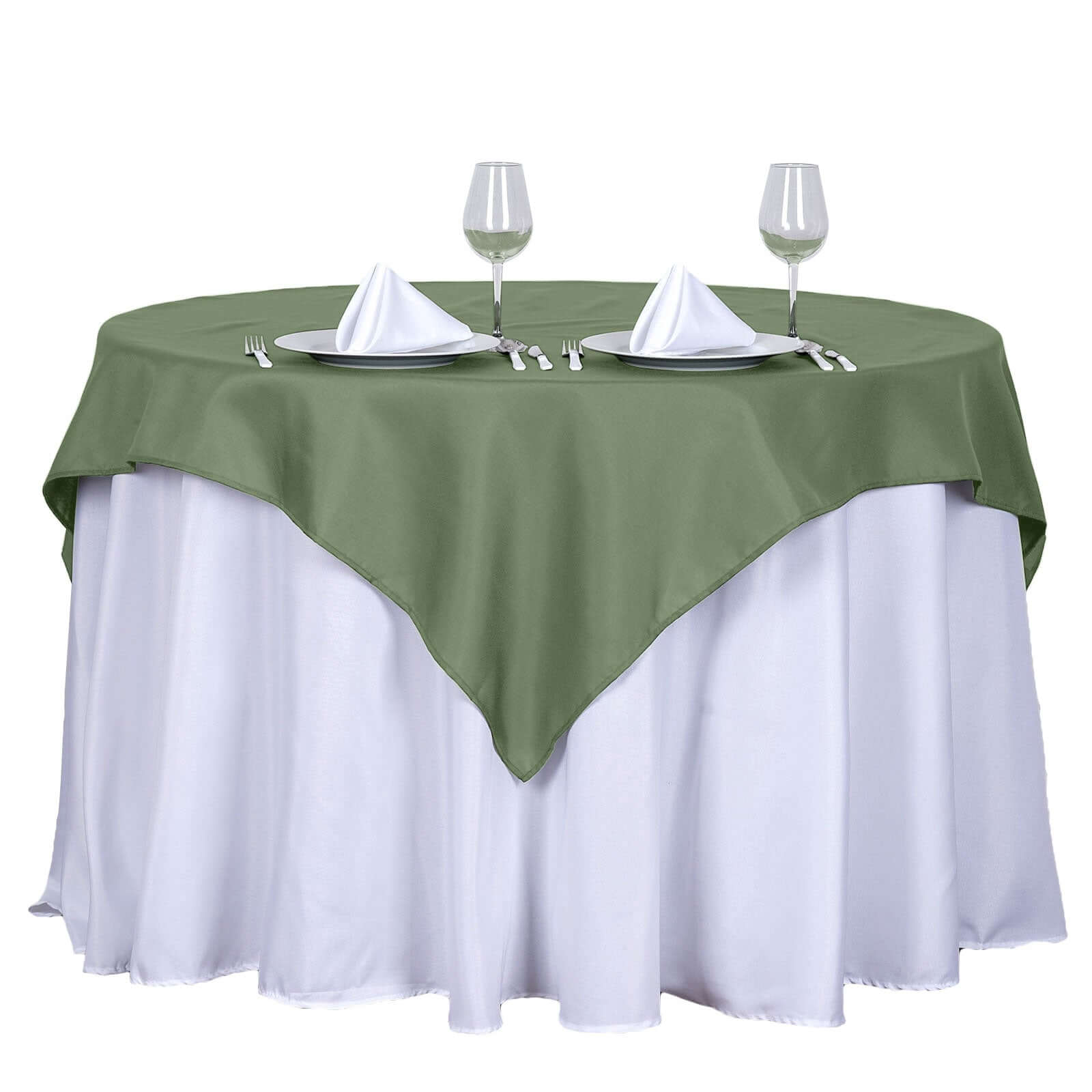 Olive Green 54x54 Polyester Square Table Overlay - Durable & Wrinkle-Free Table Cover