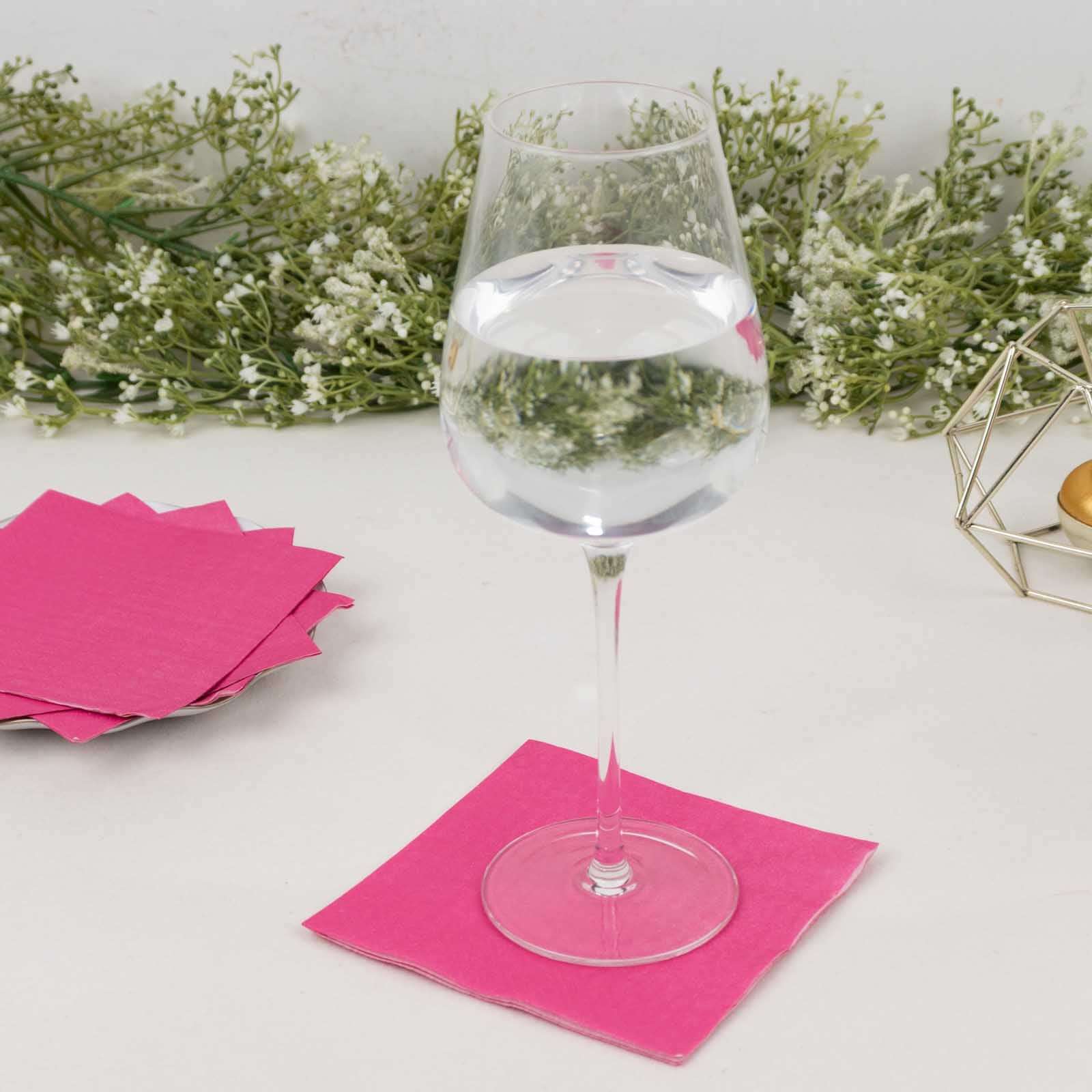 50-Pack Paper Beverage Napkins Fuchsia - 2 Ply Disposable Soft 18GSM Cocktail Napkins 5x5