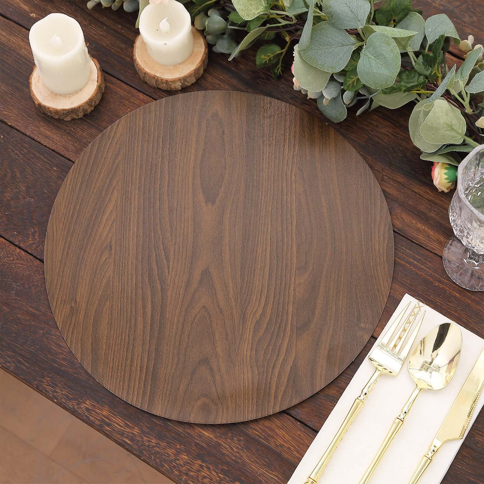 6-Piece Disposable Brown Cardboard Table Placemats with Rustic Walnut Wood Design, 13 Inches