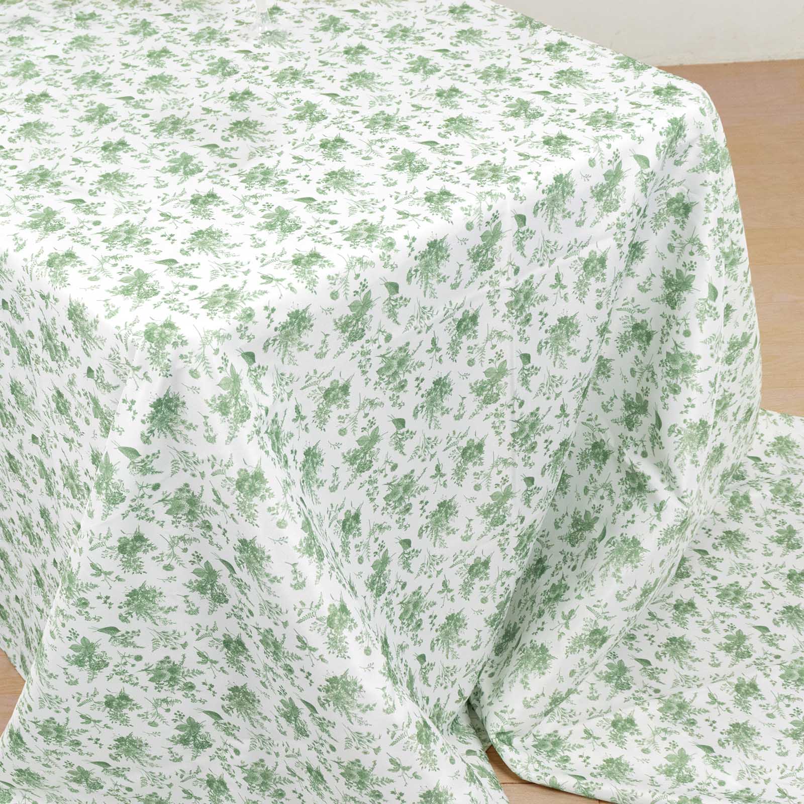Premium Polyester 90x156 Rectangle Dusty Sage Green French Toile Seamless Tablecloth for Fine Dining