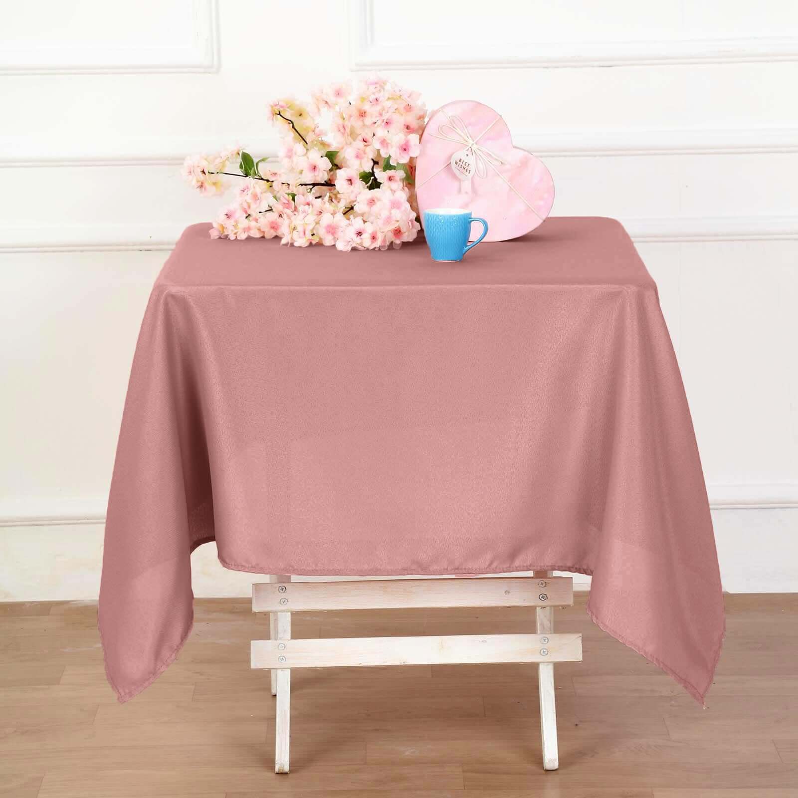 Wrinkle-Resistant & Durable 54x54 Dusty Rose Polyester Square Tablecloth
