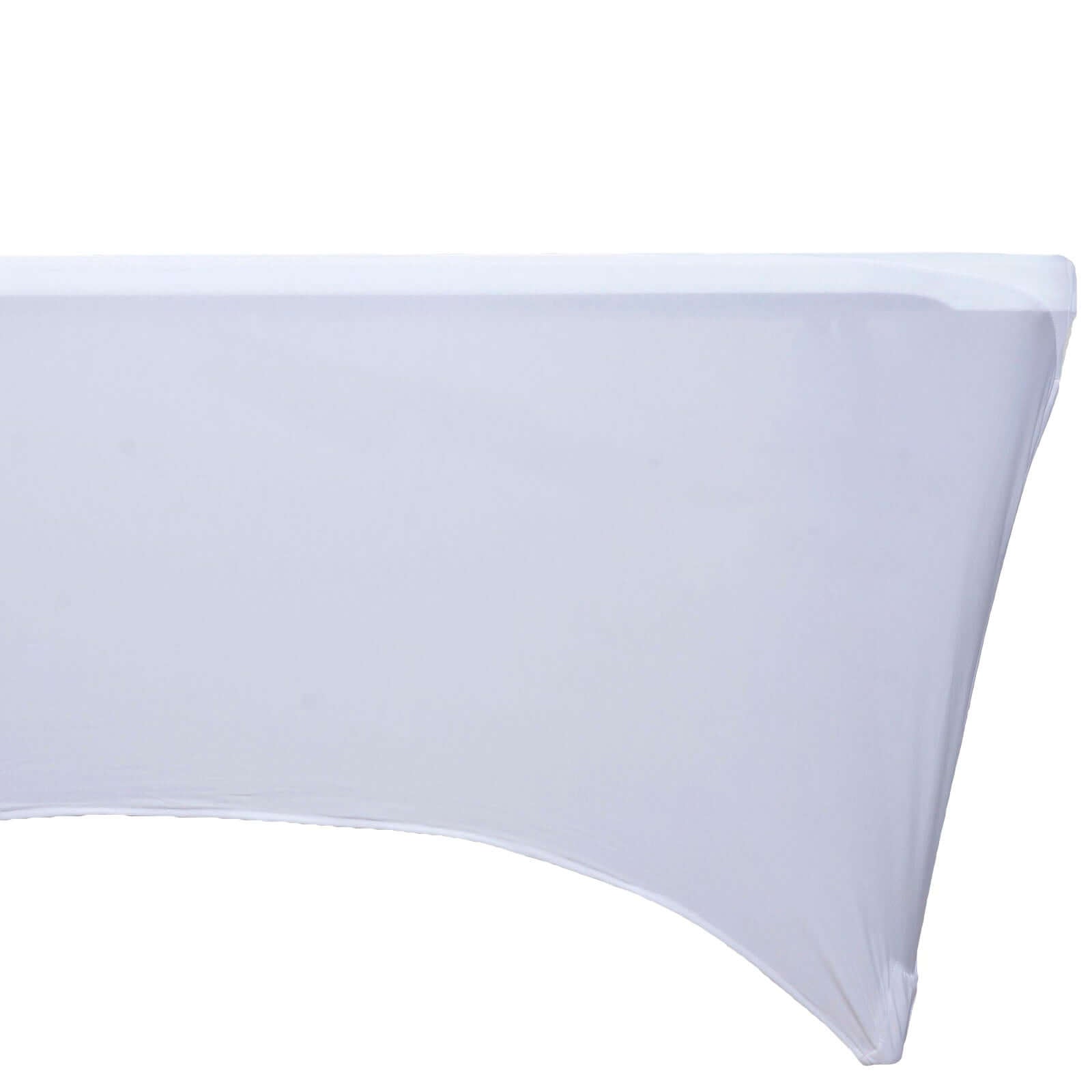 Premium White Stretch Spandex 48x30 Rectangle Tablecloth - Ideal for Events & Presentations