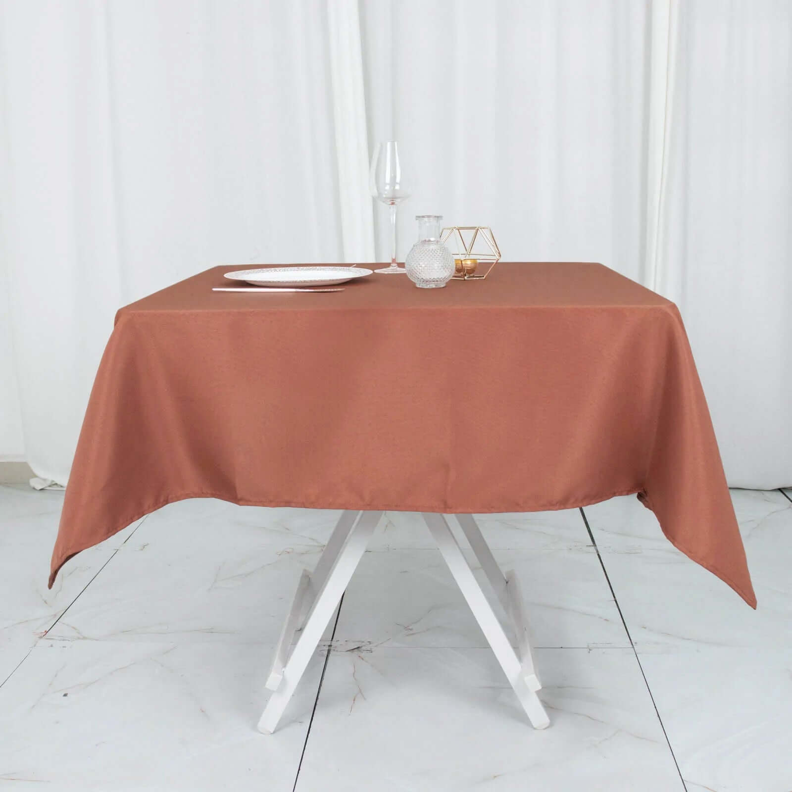 Hot Sale! 54x54 Square Terracotta (Rust) Polyester Tablecloth - 220GSM, Stain & Wrinkle Resistant