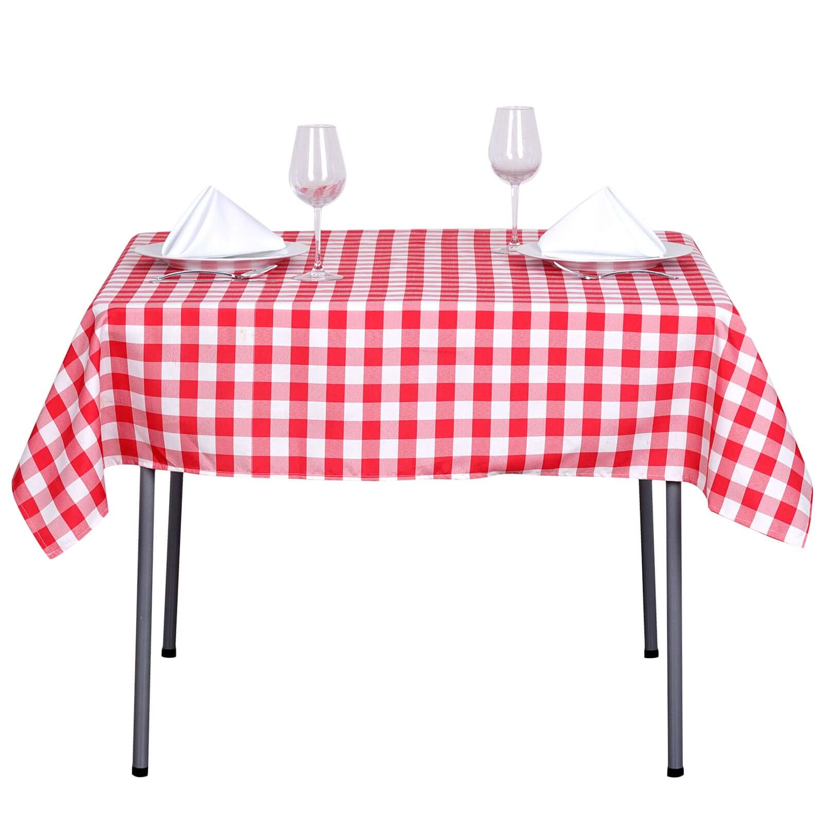 Hot! White/Red Checkered Buffalo Plaid Polyester 54x54 Square Tablecloth for Casual Tables