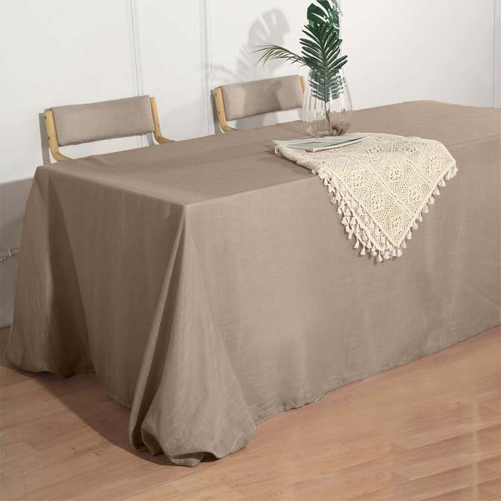 Hot! Taupe Faux Linen 90x132 Rectangular Wrinkle-Resistant Tablecloth