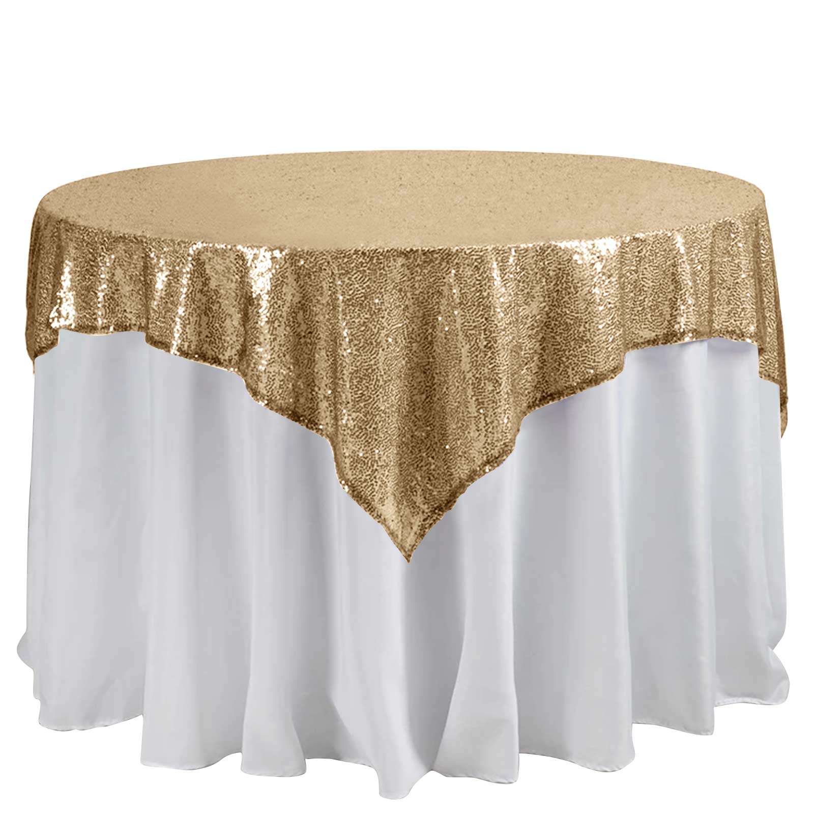 Luxe Gold Sequin Square Table Overlay 60x60 - Perfect for Weddings and Events