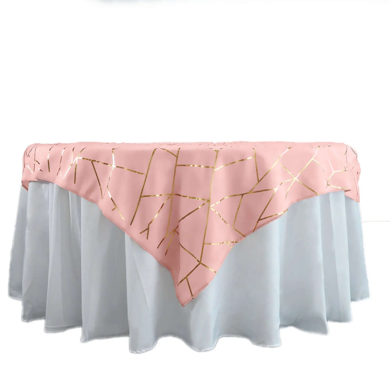 Hot! Wrinkle-Resistant Dusty Rose Polyester Table Overlay with Gold Foil Pattern