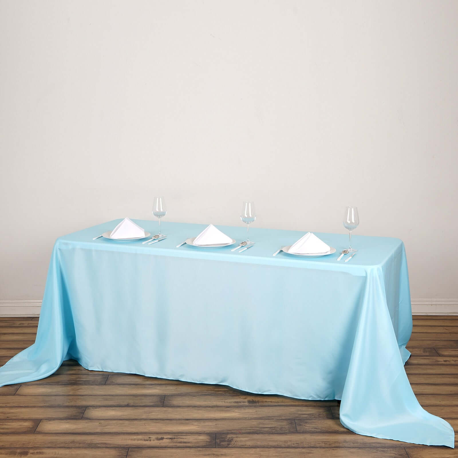 Hot! Light Blue Seamless Wrinkle-Resistant 90x132 Polyester Rectangle Tablecloth