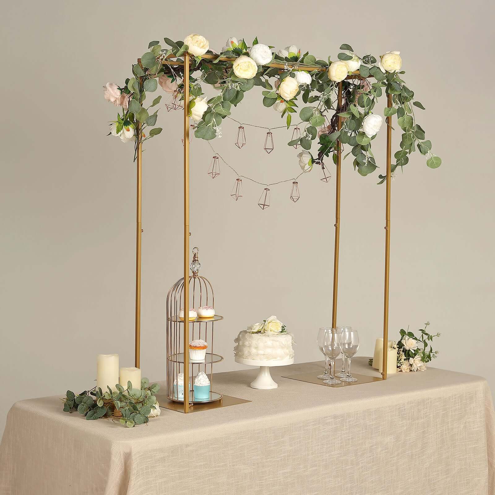 48-Inch Tall Gold Adjustable Metal Over-The-Table Flower Arch for Wedding Display