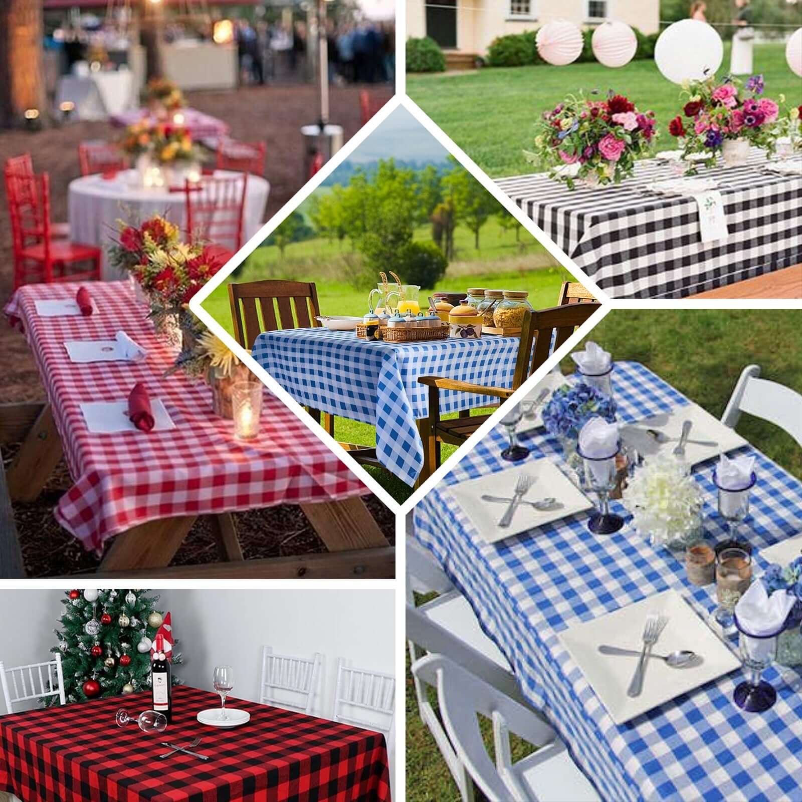 165 GSM Polyester White/Red Buffalo Plaid 60x126 Rectangle Tablecloth