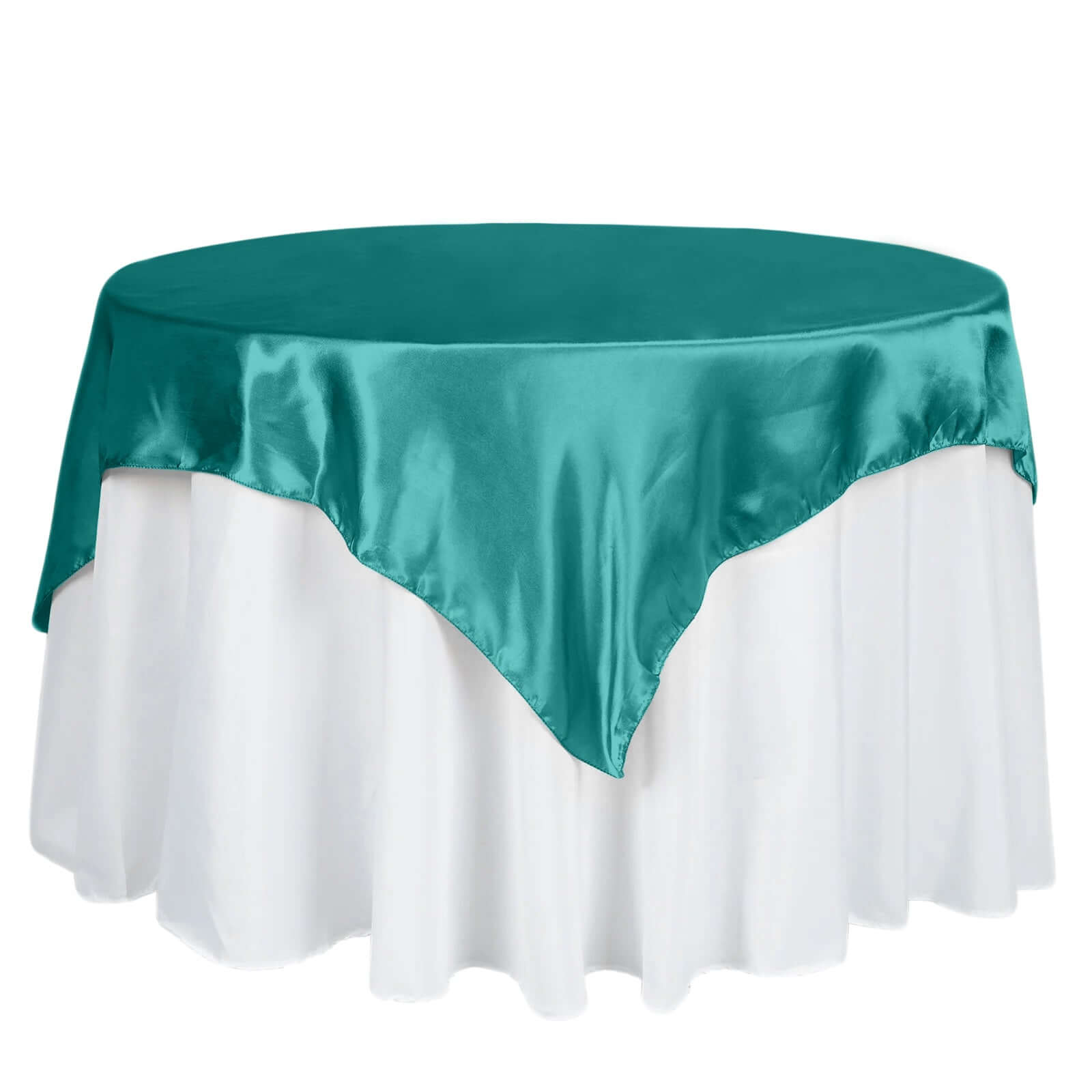 Turquoise Satin Square Table Overlay - 60x60 Size, Smooth Silky Touch Table Cover