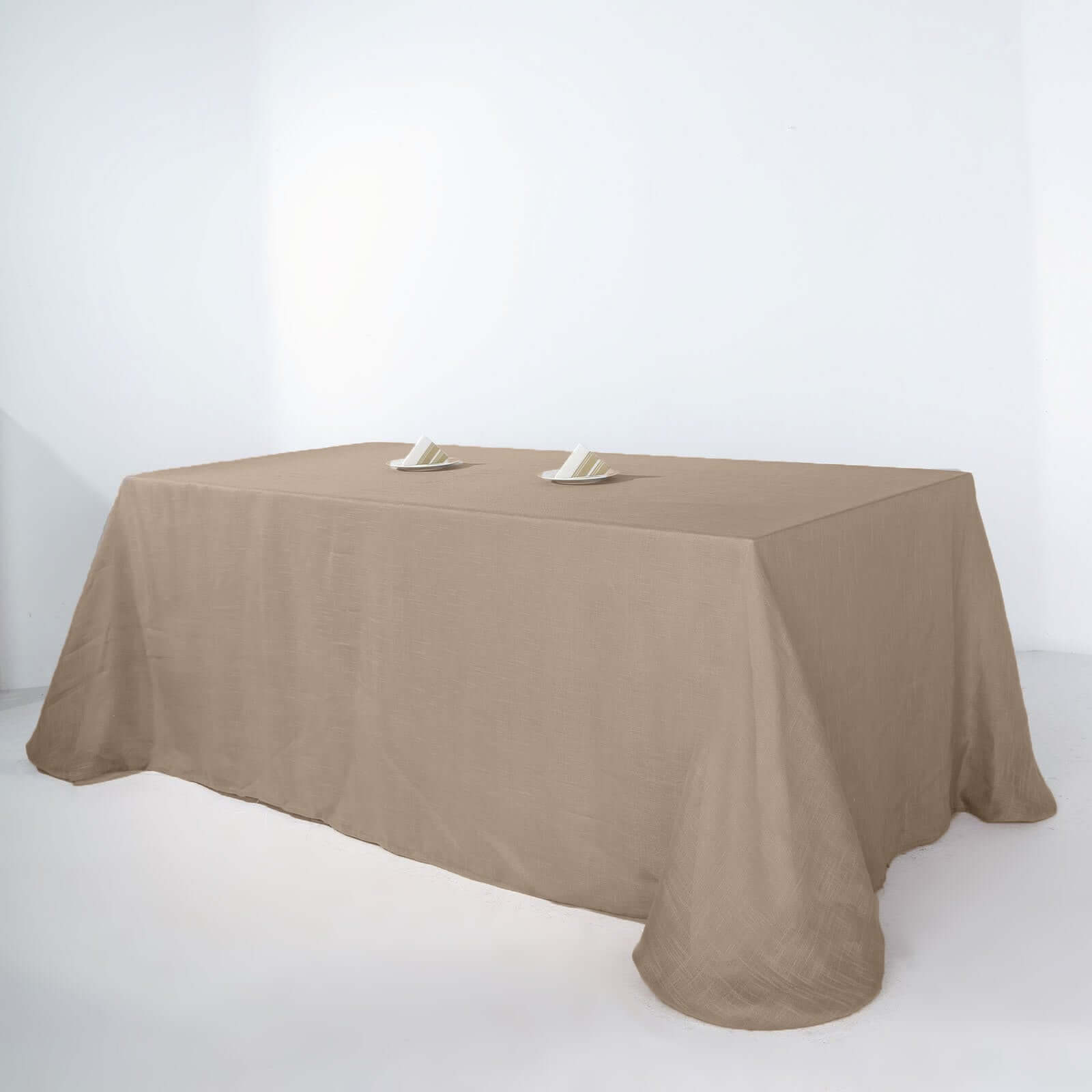 Hot! Taupe Faux Linen 90x132 Rectangular Wrinkle-Resistant Tablecloth