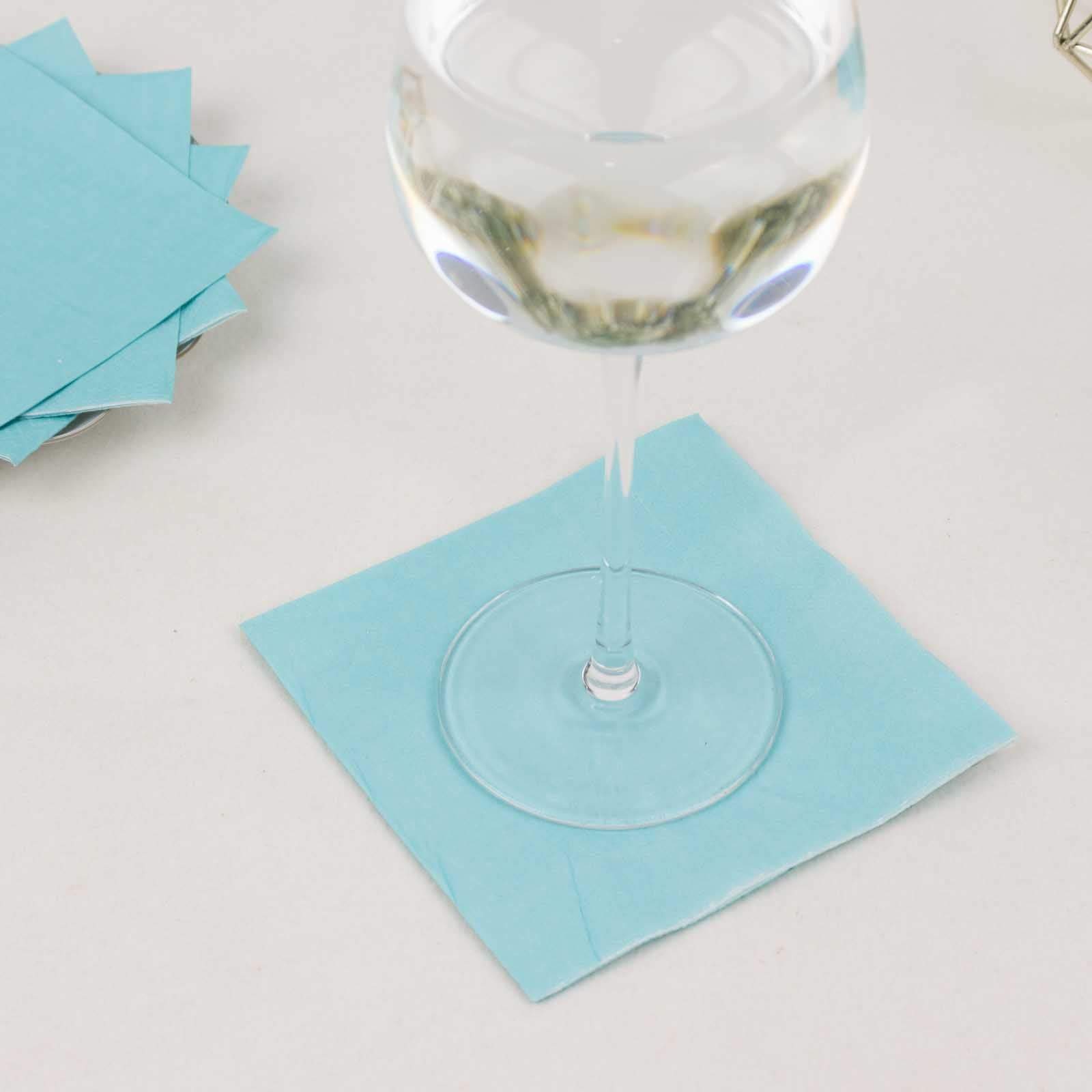 Blue 2-Ply Disposable Soft 18GSM 5x5 Cocktail Paper Beverage Napkins - 50 Pack