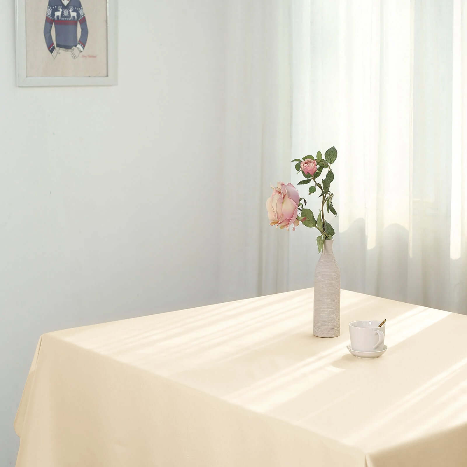 Hot Sale! 54x54 Polyester Square Beige Tablecloth - Wrinkle-Free & Durable
