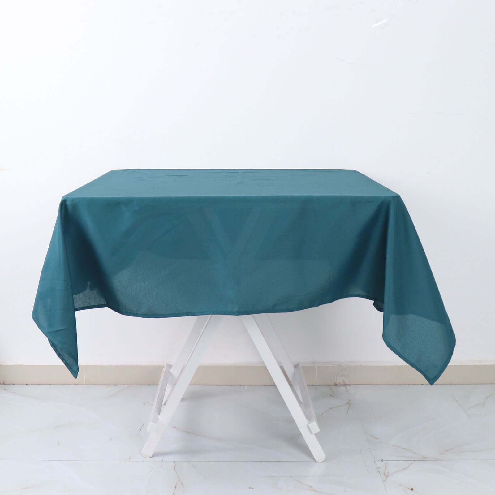 Wrinkle-Resistant & Durable 54x54 Polyester Square Tablecloth in Peacock Teal - Ideal for Events
