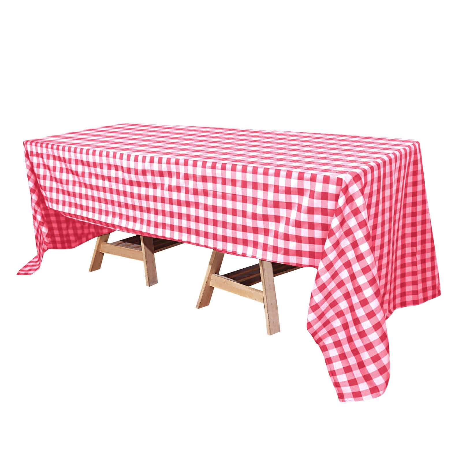 165 GSM Polyester White/Red Buffalo Plaid 60x126 Rectangle Tablecloth