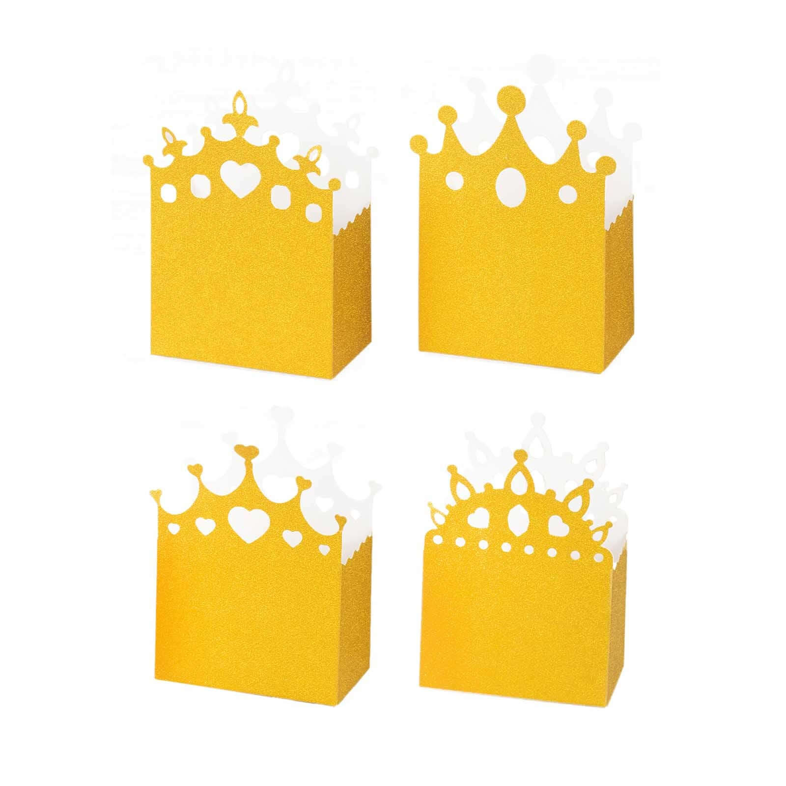 Hot Sale! 20-Pack Gold Glitter Princess Crown Cardstock Favor Boxes for Weddings, Birthdays & More