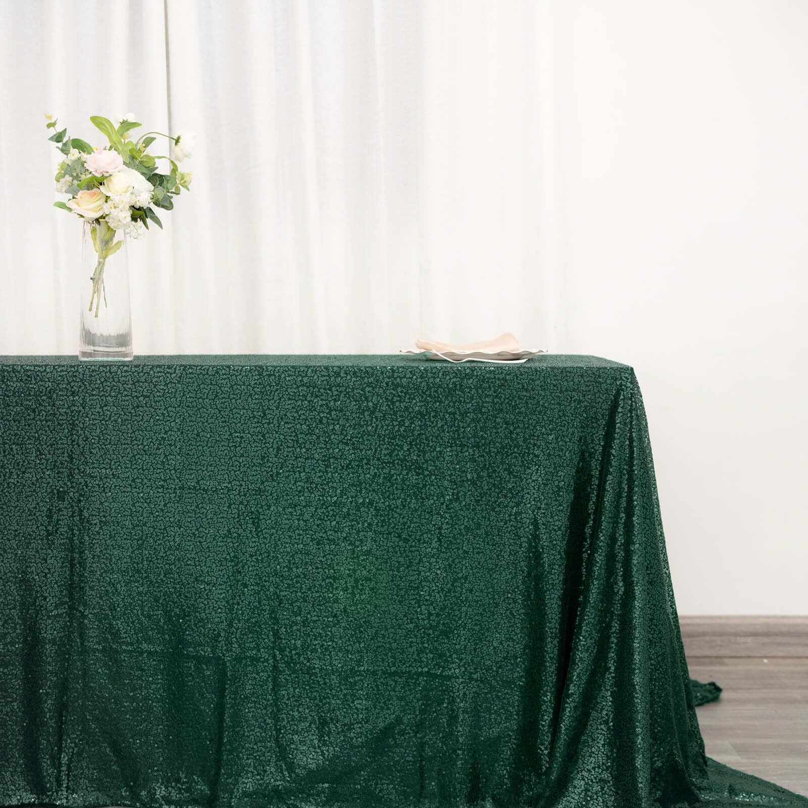 Hot Sale! Seamless Sparkly Sequin Rectangle Tablecloth in Hunter Emerald Green, 90x132