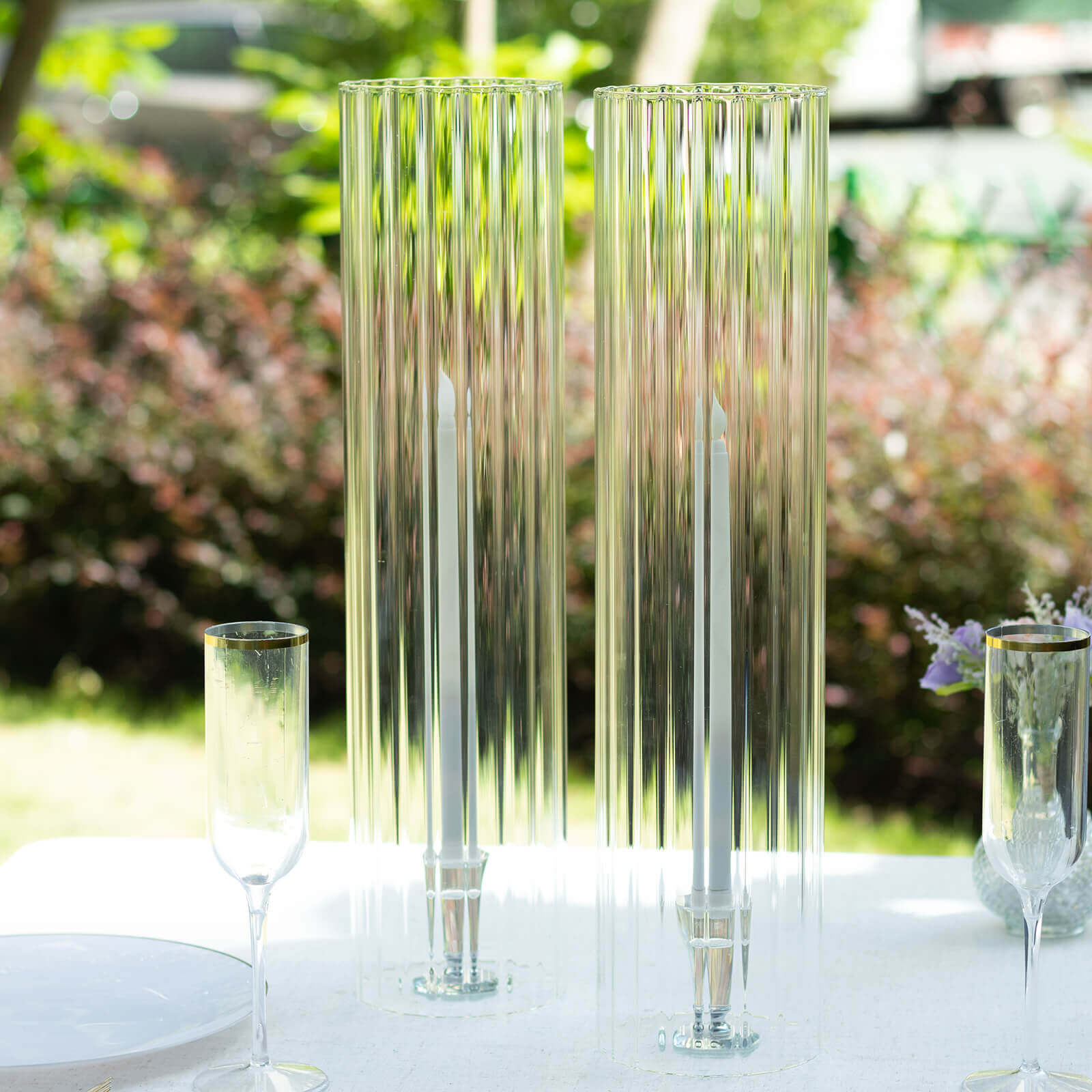 Hot Deal! 2-Pack Clear Ribbed Glass Hurricane Shades - Ideal Candle Holder Centerpieces, 20 Inches
