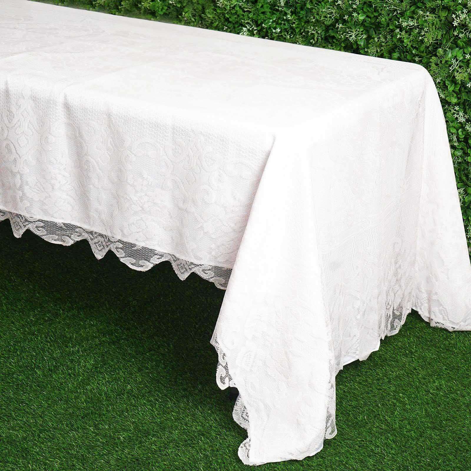 Premium White 60x126 Rectangular Lace Tablecloth for Elegant Occasions