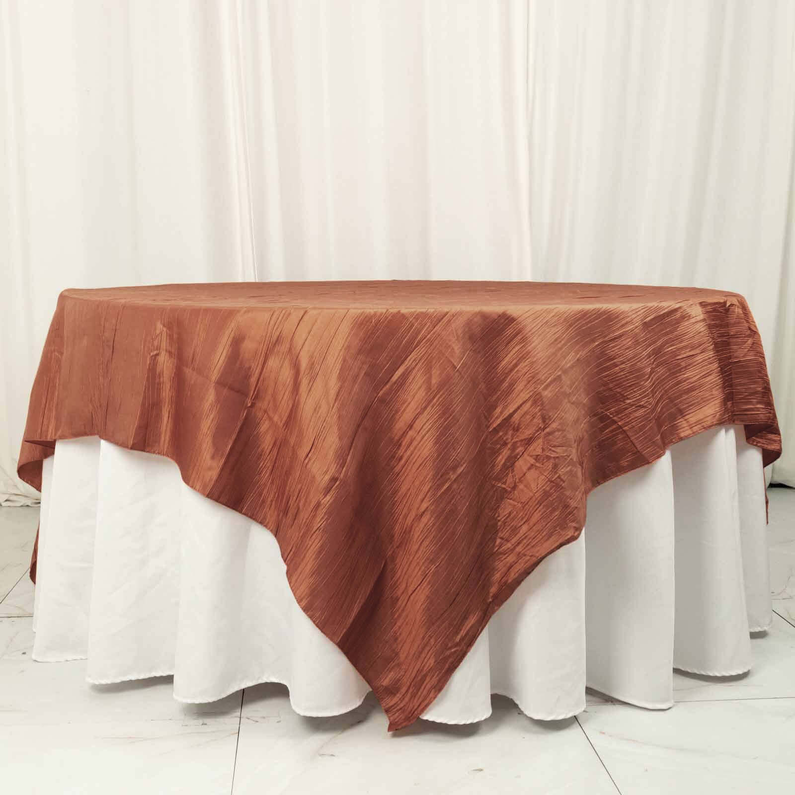 Hot! 90x90 Square Terracotta (Rust) Accordion Crinkle Taffeta Table Overlay
