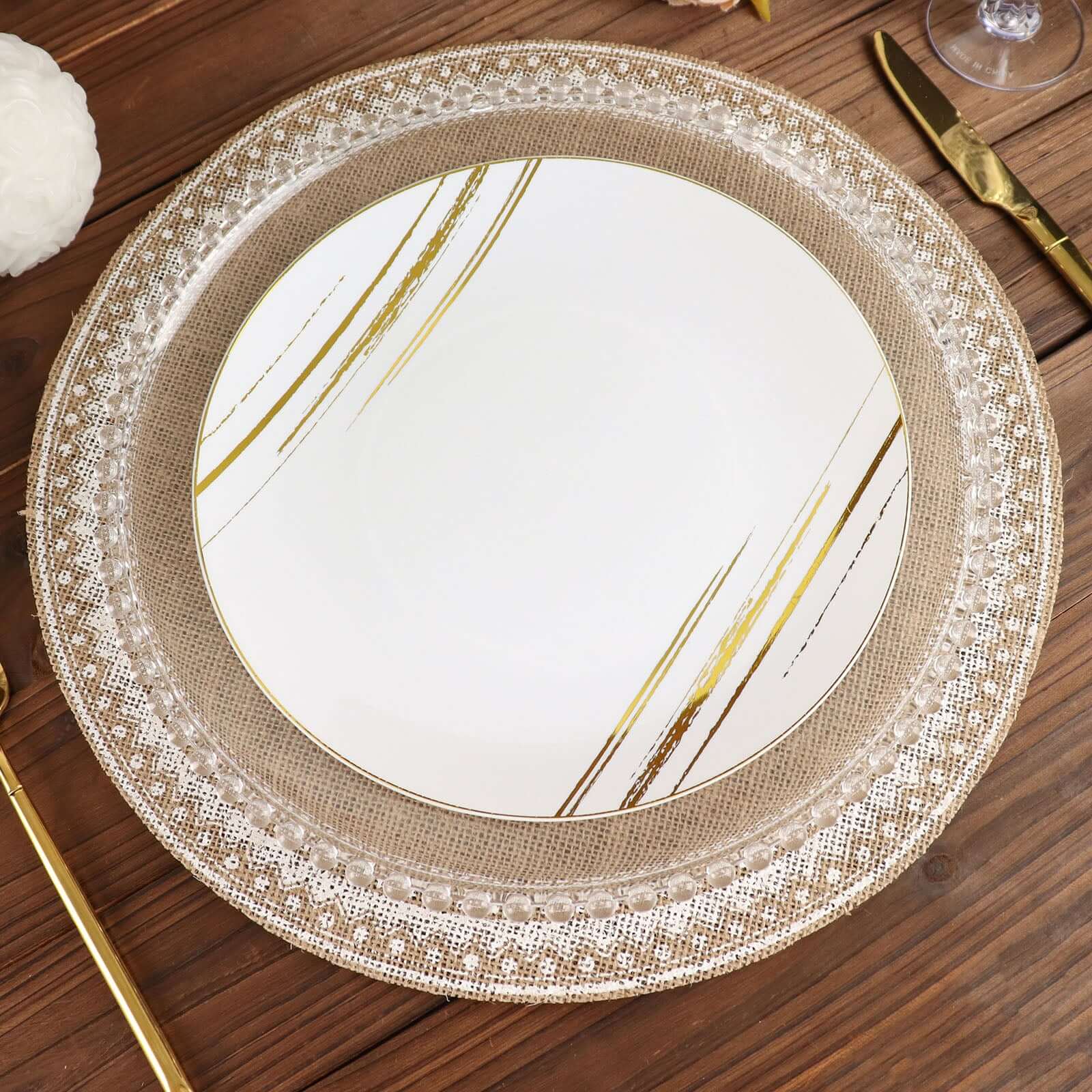 4-Pack Round Braided Placemats in Natural Jute and White - Ideal Rustic Table Mats 15 Inches