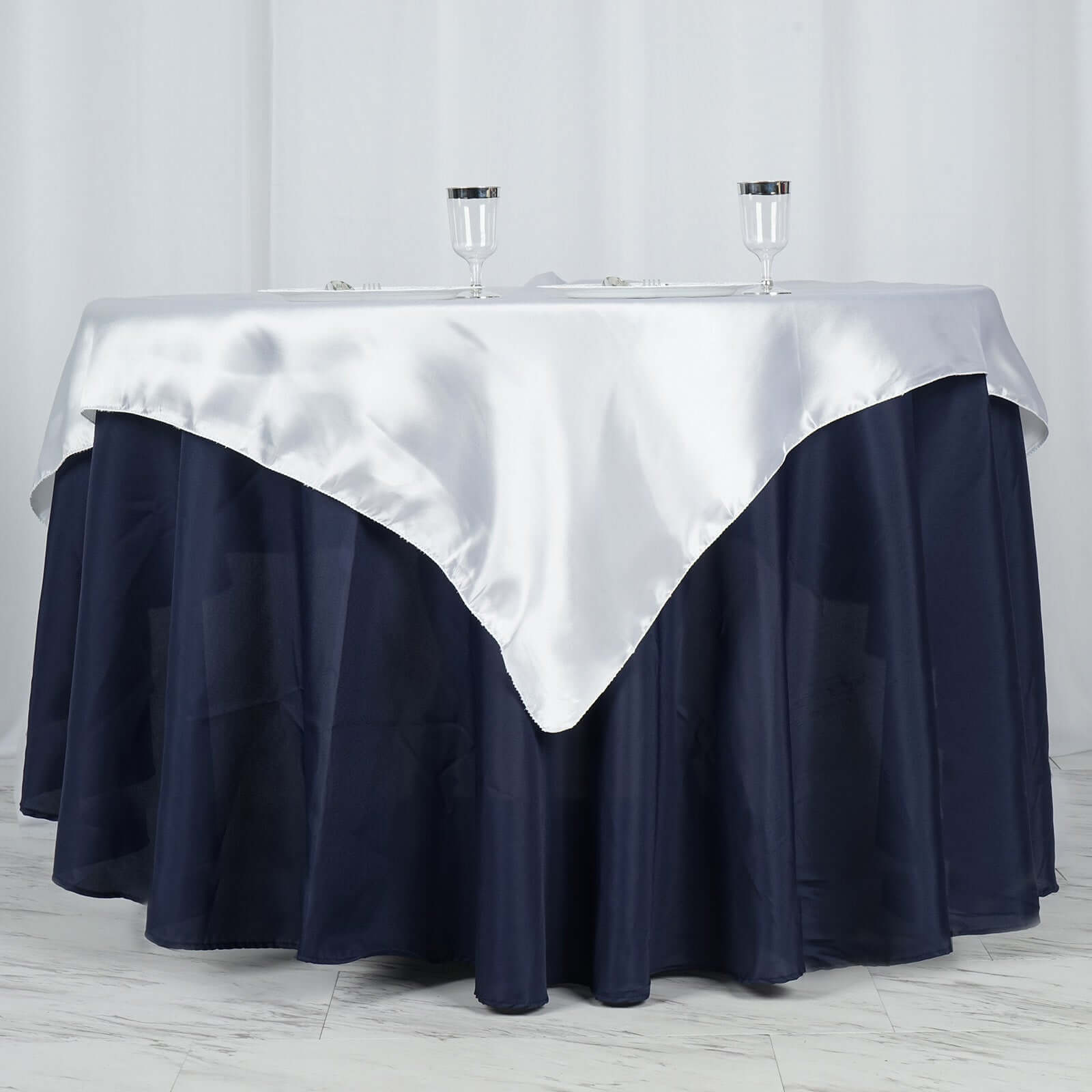 Premium White Satin 60x60 Square Table Overlay - Ideal for Elegant Events