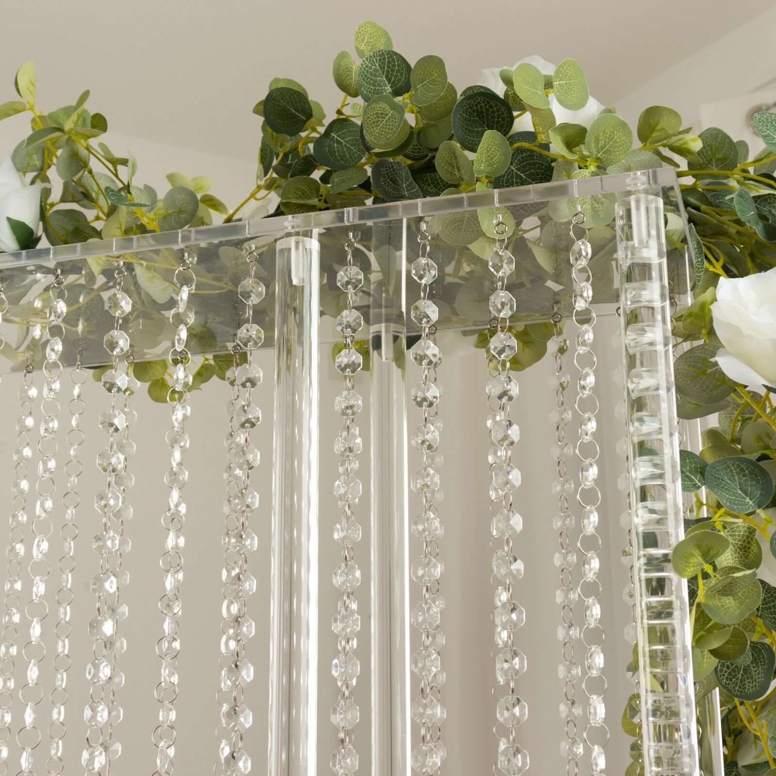 Clear Acrylic Rectangular Centerpiece Stand with Pre - chained Crystal Beads - Durable 40x40 Flower Pedestal