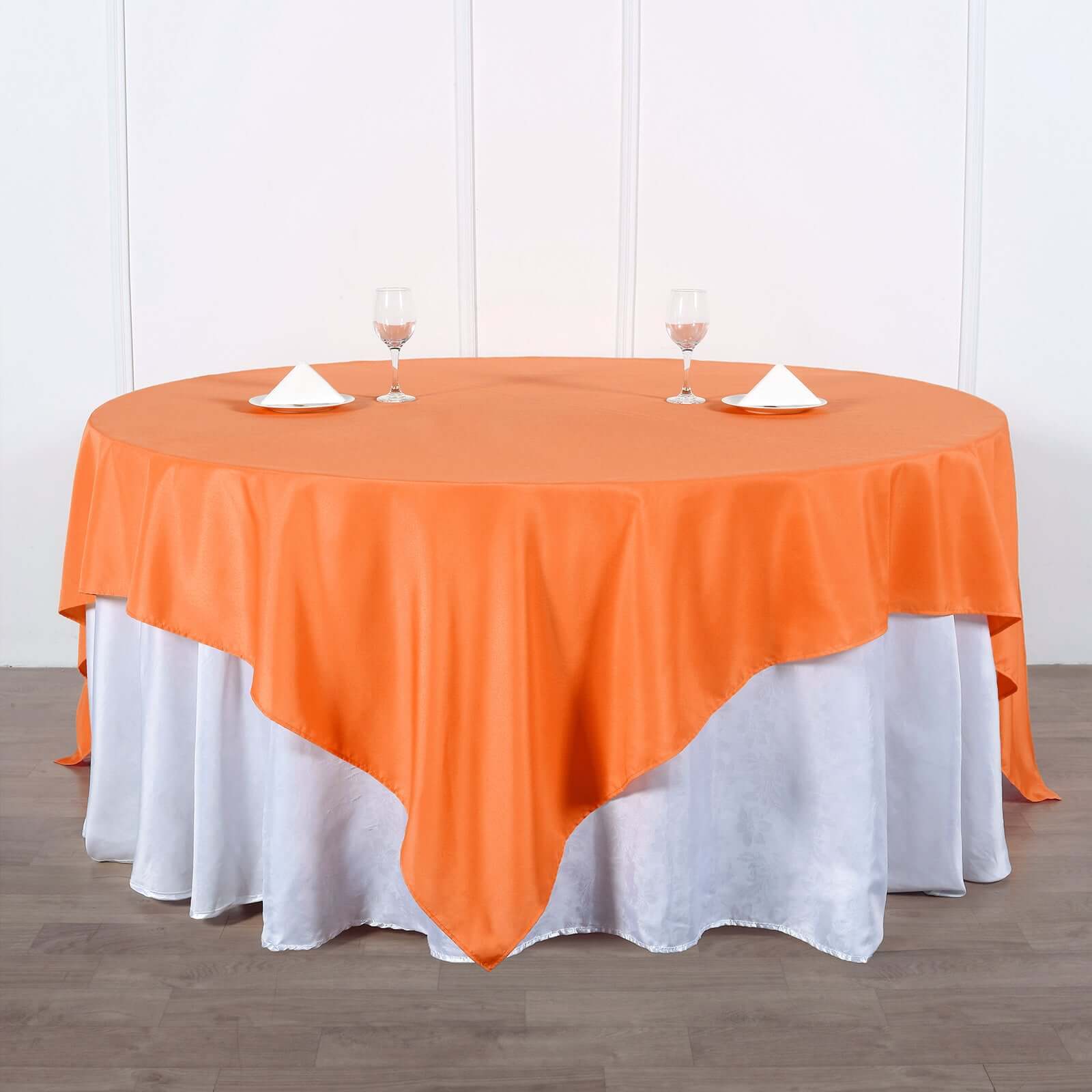 Orange 90x90 Square Polyester Table Overlay - Durable & Wrinkle-Resistant Table Cover