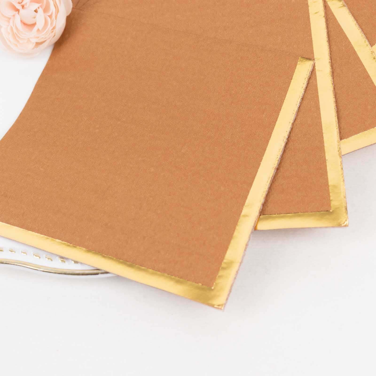 50-Piece 2-Ply Disposable Soft 18GSM Terracotta (Rust) Cocktail Napkins with Gold Foil Edge 5x5