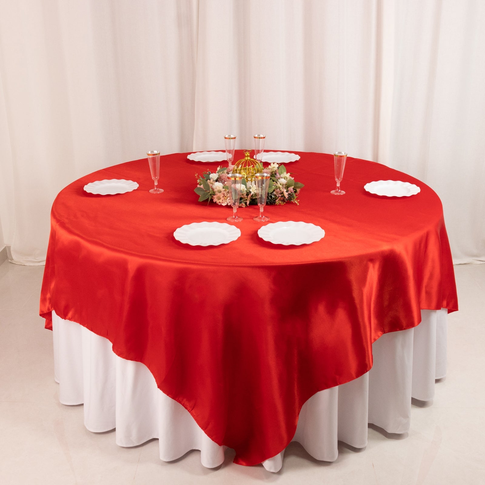 Hot Deal! Red Satin 90x90 Square Table Overlay with Smooth Finish