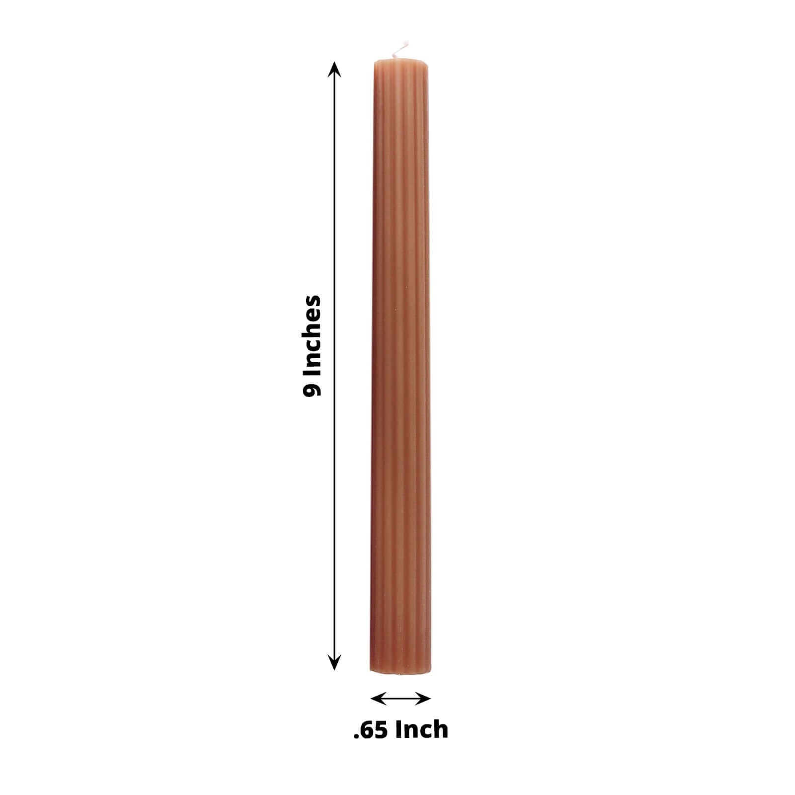 Premium Beige 5-Pack Unscented Ribbed Taper Dinner Candles, 9 Inches