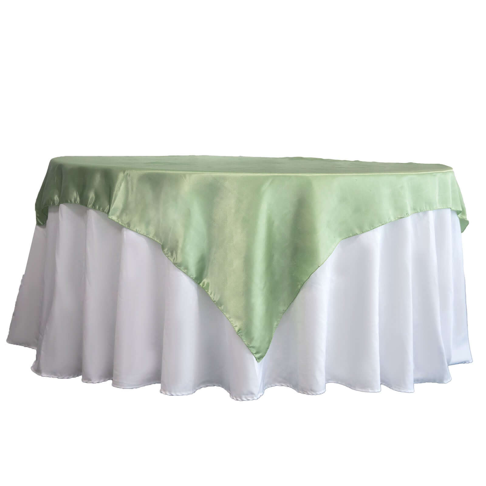 Hot! Sage Green Satin 60x60 Square Table Overlay - Smooth & Silky Table Cover