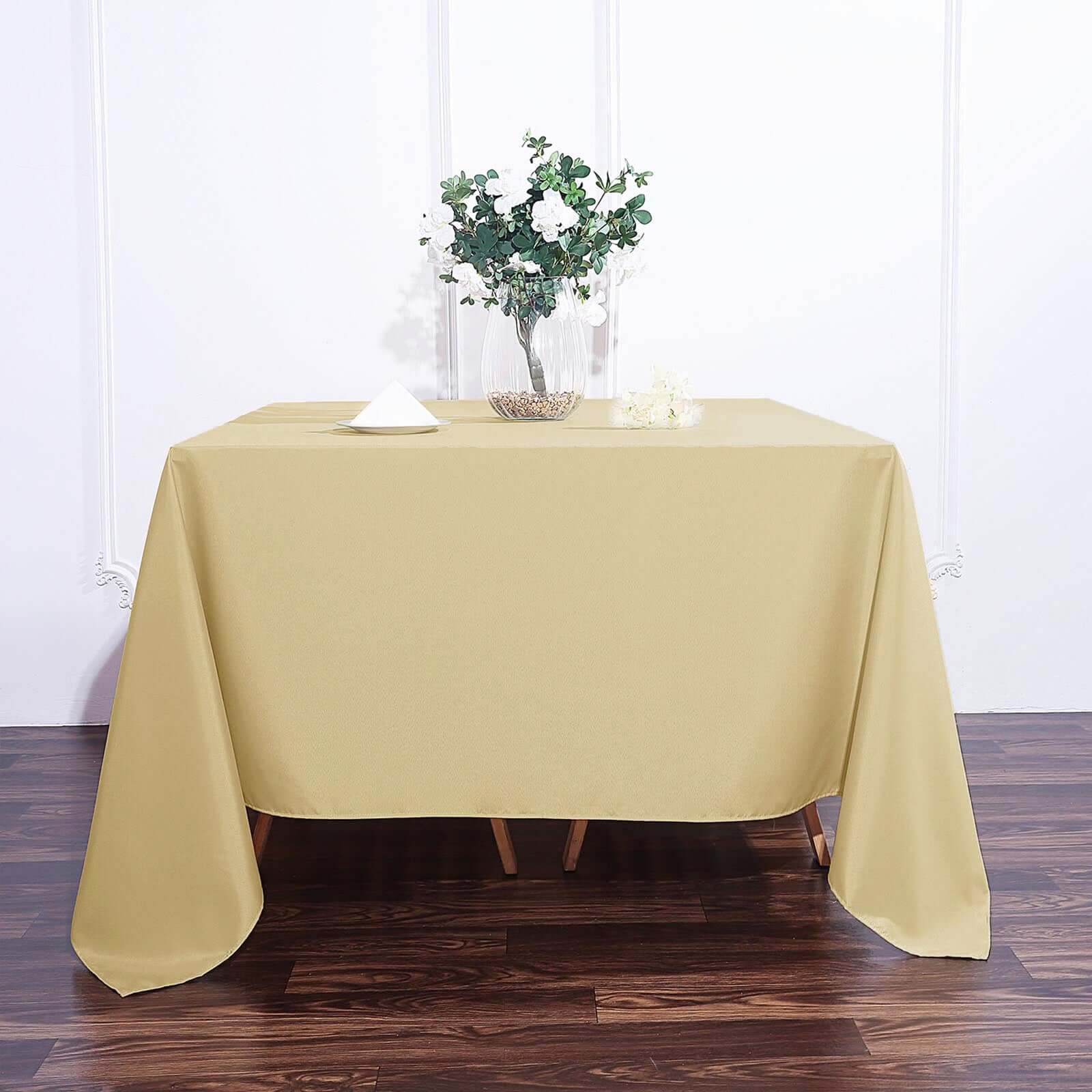 Durable & Wrinkle-Resistant 90x90 Polyester Square Tablecloth in Champagne Color