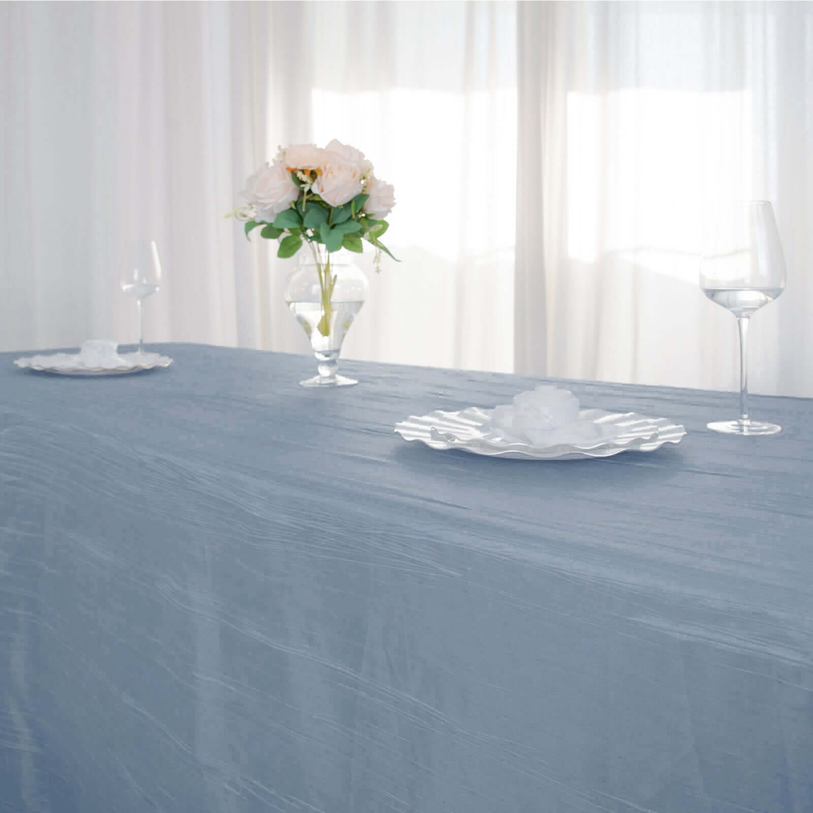 Exclusive Dusty Blue Crinkle Taffeta Rectangle Tablecloth 90x156 - Ideal for Events