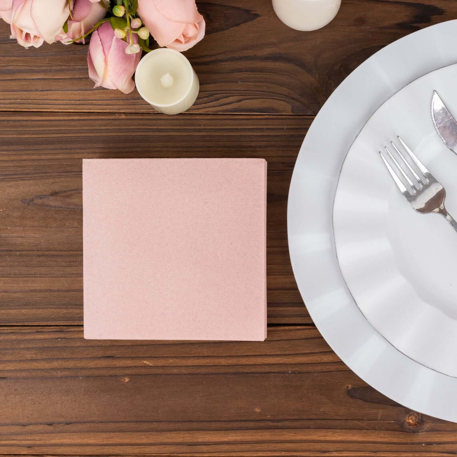 20-Piece Set of Soft Dusty Rose 5x5 Airlaid Napkins - Super Absorbent