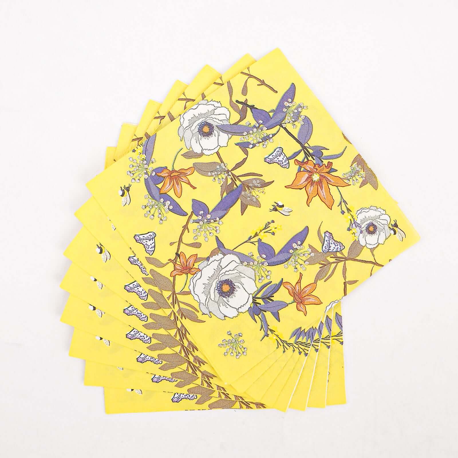 20-Pack Yellow Floral 2-Ply Soft 18GSM Paper Beverage Napkins for Weddings and Parties