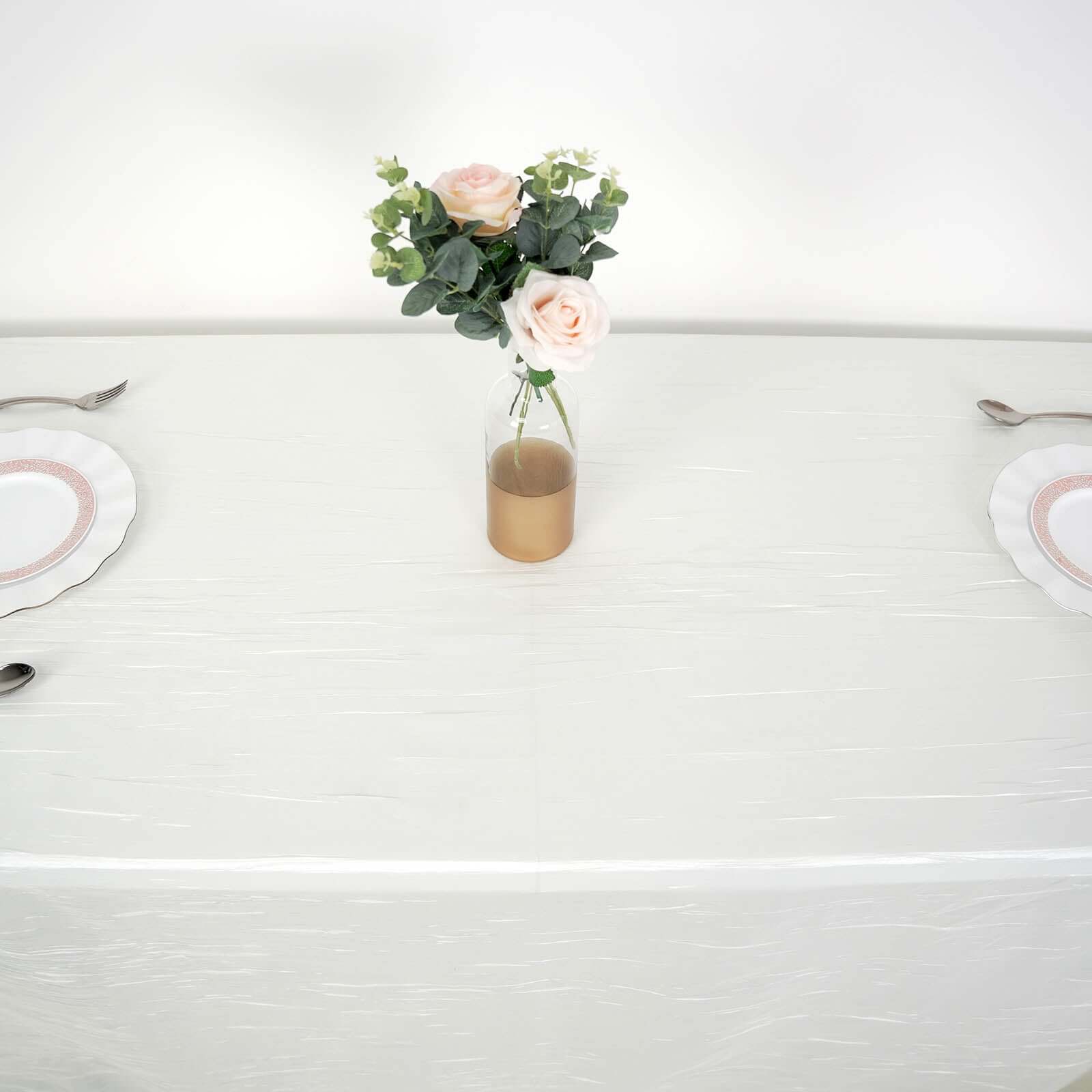 Ivory Seamless Accordion Crinkle Taffeta Rectangle Tablecloth 90x132 - Perfect for Events