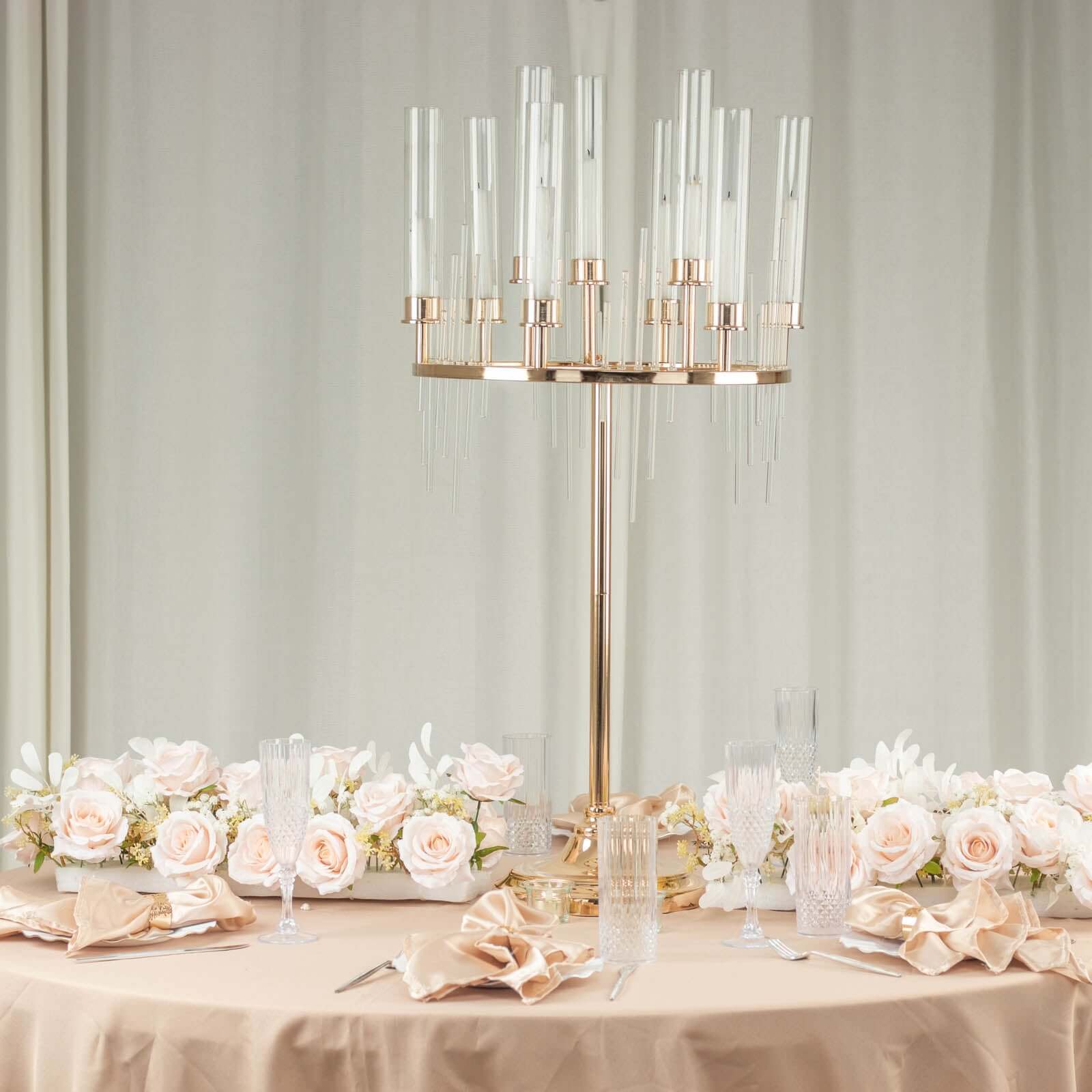 Gold 9-Arm Round Cluster Taper Candelabra Table Centerpiece with Drip Accents and Glass Shades