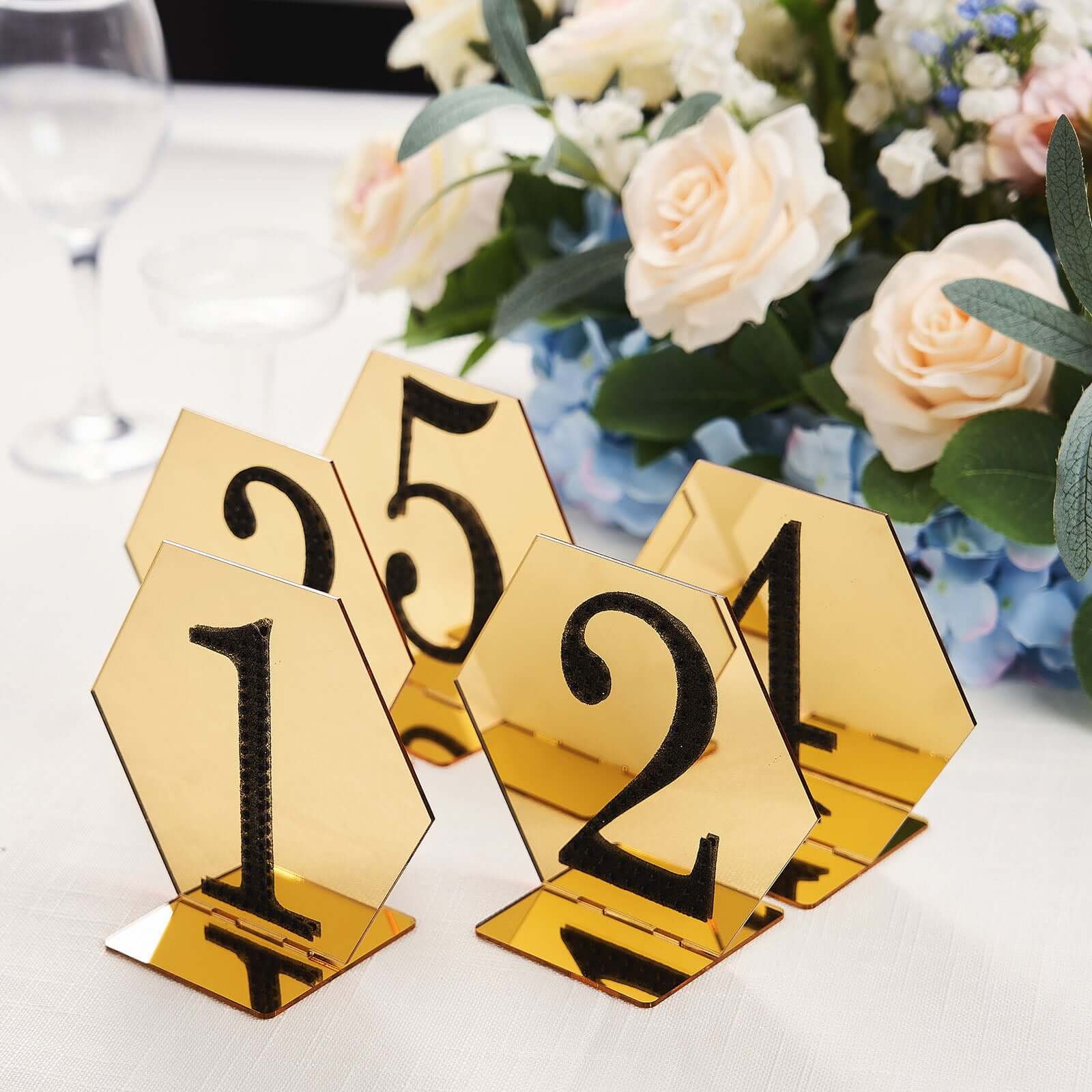 5-Pack Gold Acrylic Hexagon Table Sign Holders for Modern Event Centerpieces