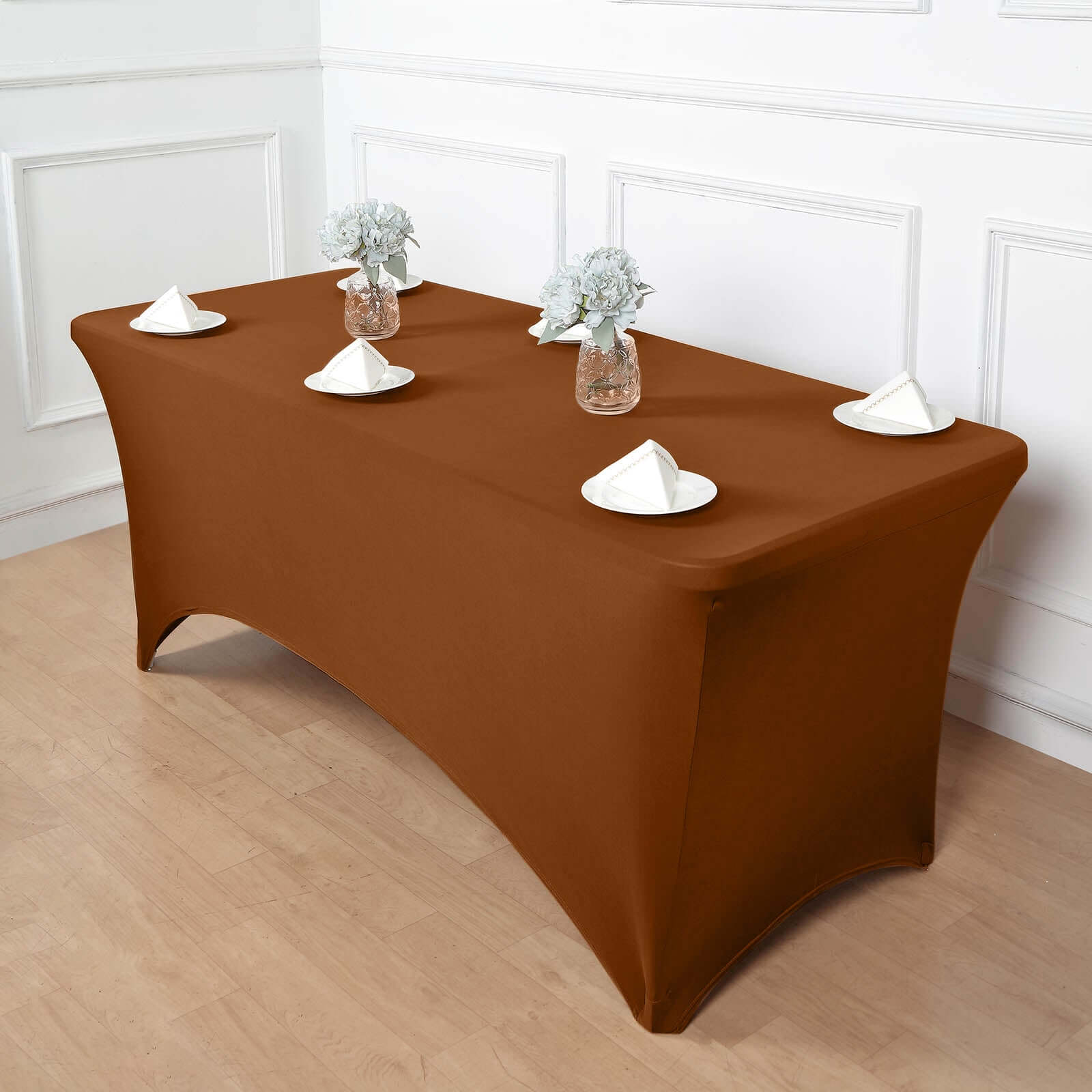 Durable Cinnamon Brown 6ft Stretch Spandex Rectangle Form-Fitting Tablecloth