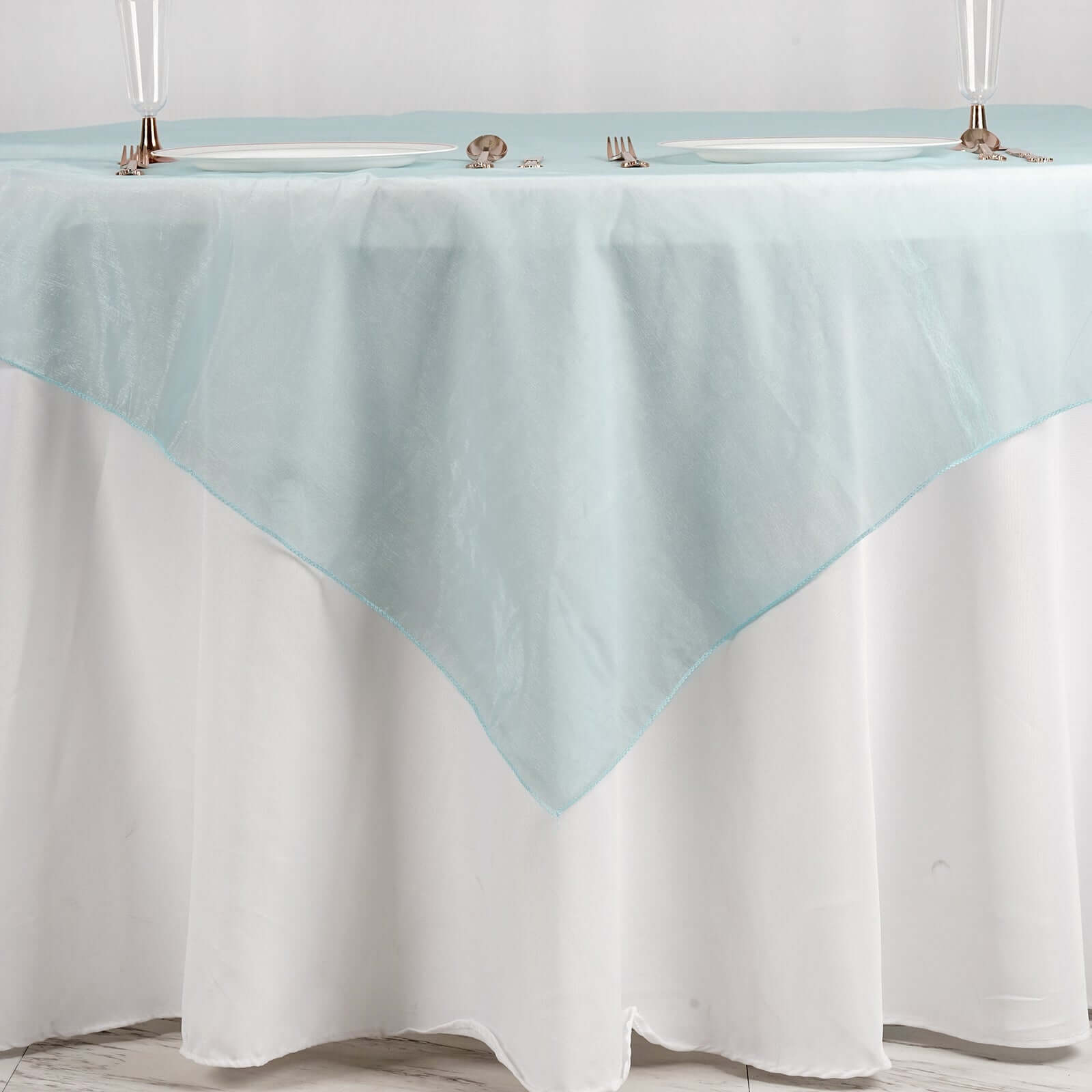 Hot! Light Blue Organza 72x72 Square Table Overlay - Sheer Table Cover