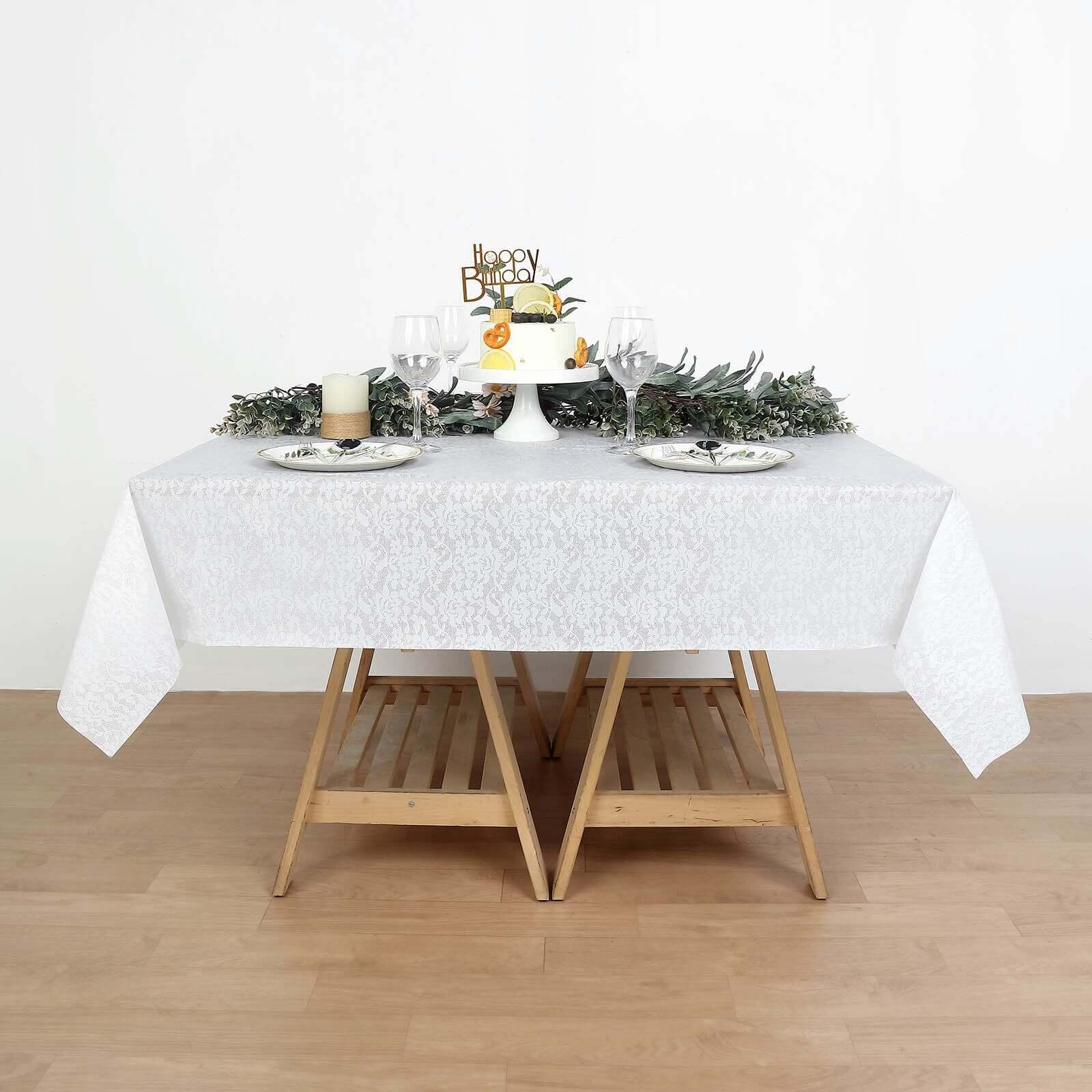 Waterproof Disposable PVC Tablecloths in White Vintage Lace Square Design, 65x65