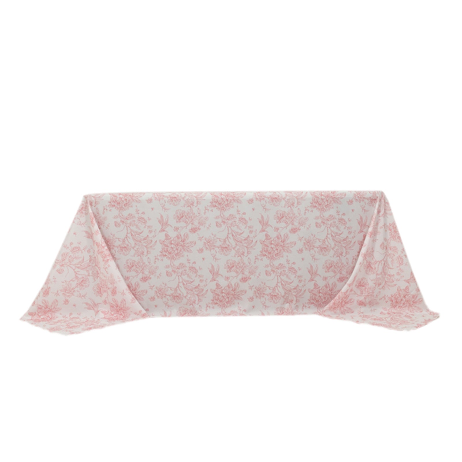 Exclusive Seamless Polyester Rectangle Tablecloth with Pink French Toile Pattern for Formal Celebrations - White