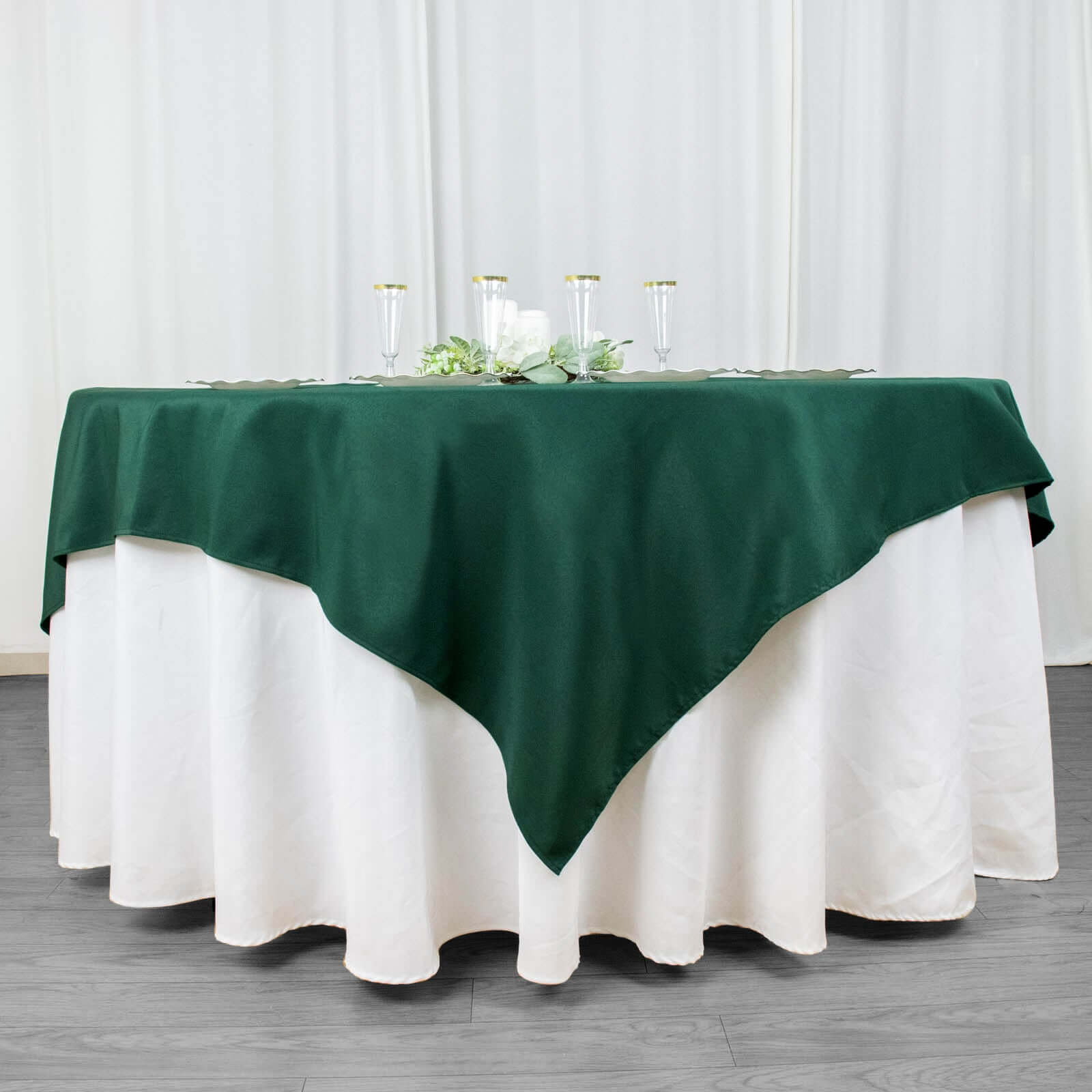 Hunter Emerald Green Premium Polyester 70x70 Square Table Overlay - Wrinkle-Resistant 220GSM Tablecloth