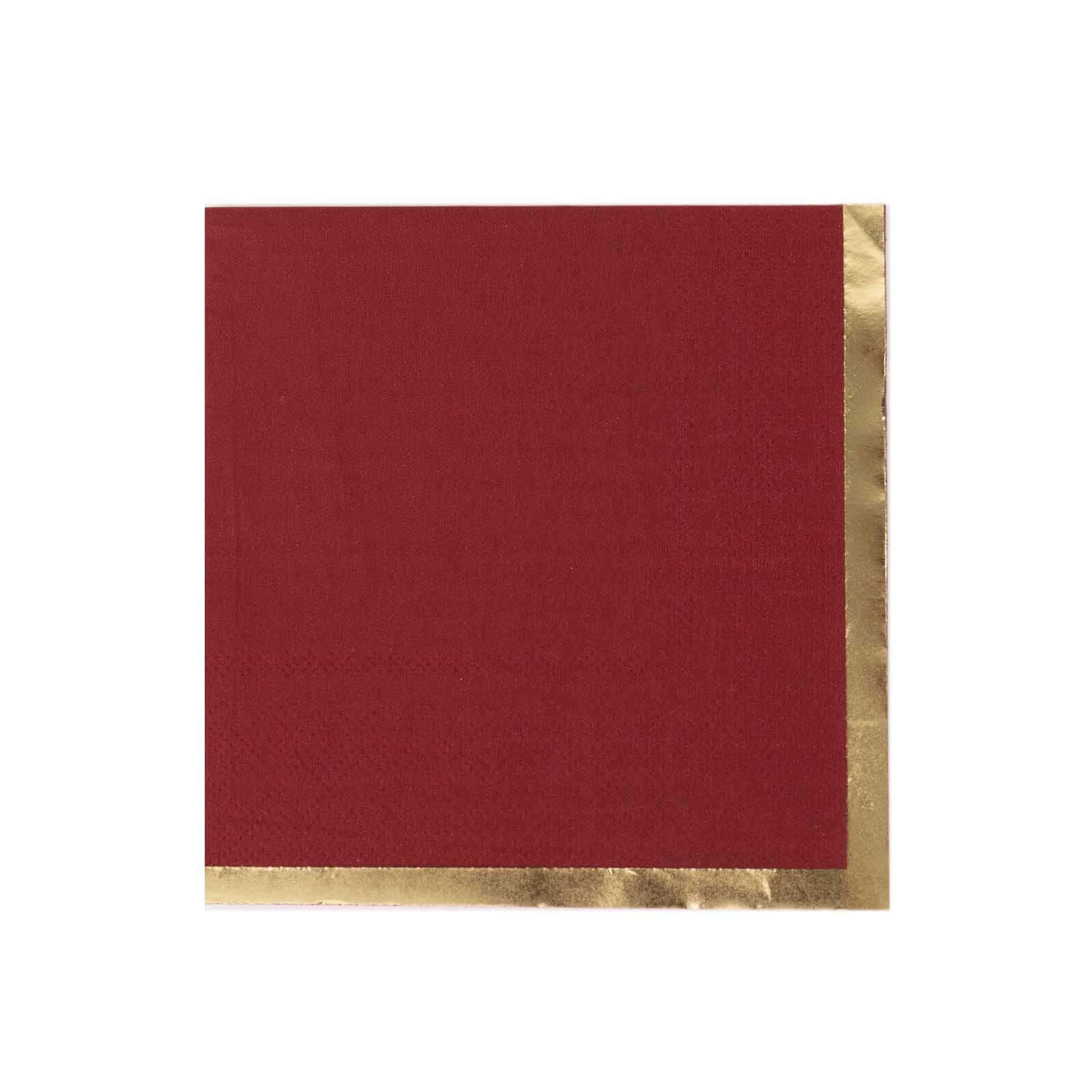 Hot! 50-Pack 2-Ply Disposable Burgundy Cocktail Napkins with Gold Foil Edge, 18GSM
