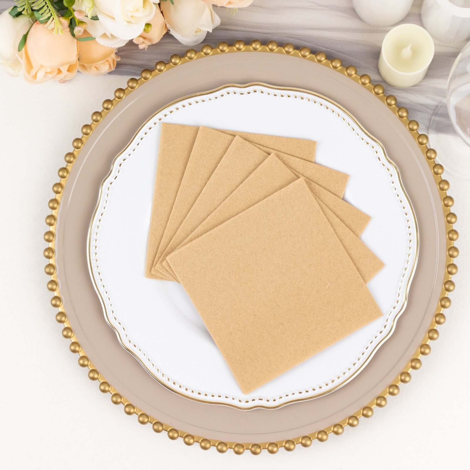 20-Piece Set of 5x5 Natural Linen-Look Highly Absorbent Airlaid Napkins