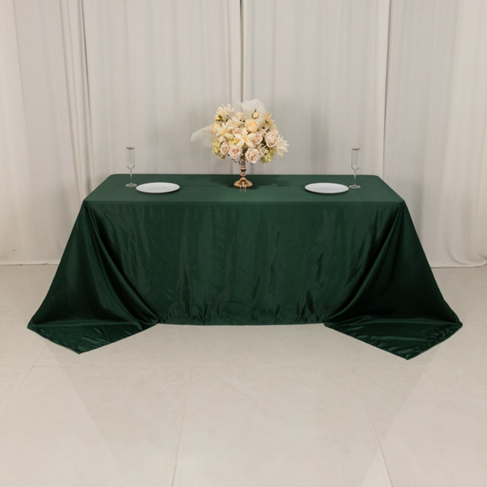 Exclusive Lamour Satin Rectangle Tablecloth in Hunter Emerald Green - Soft, Silk - like & Seamless