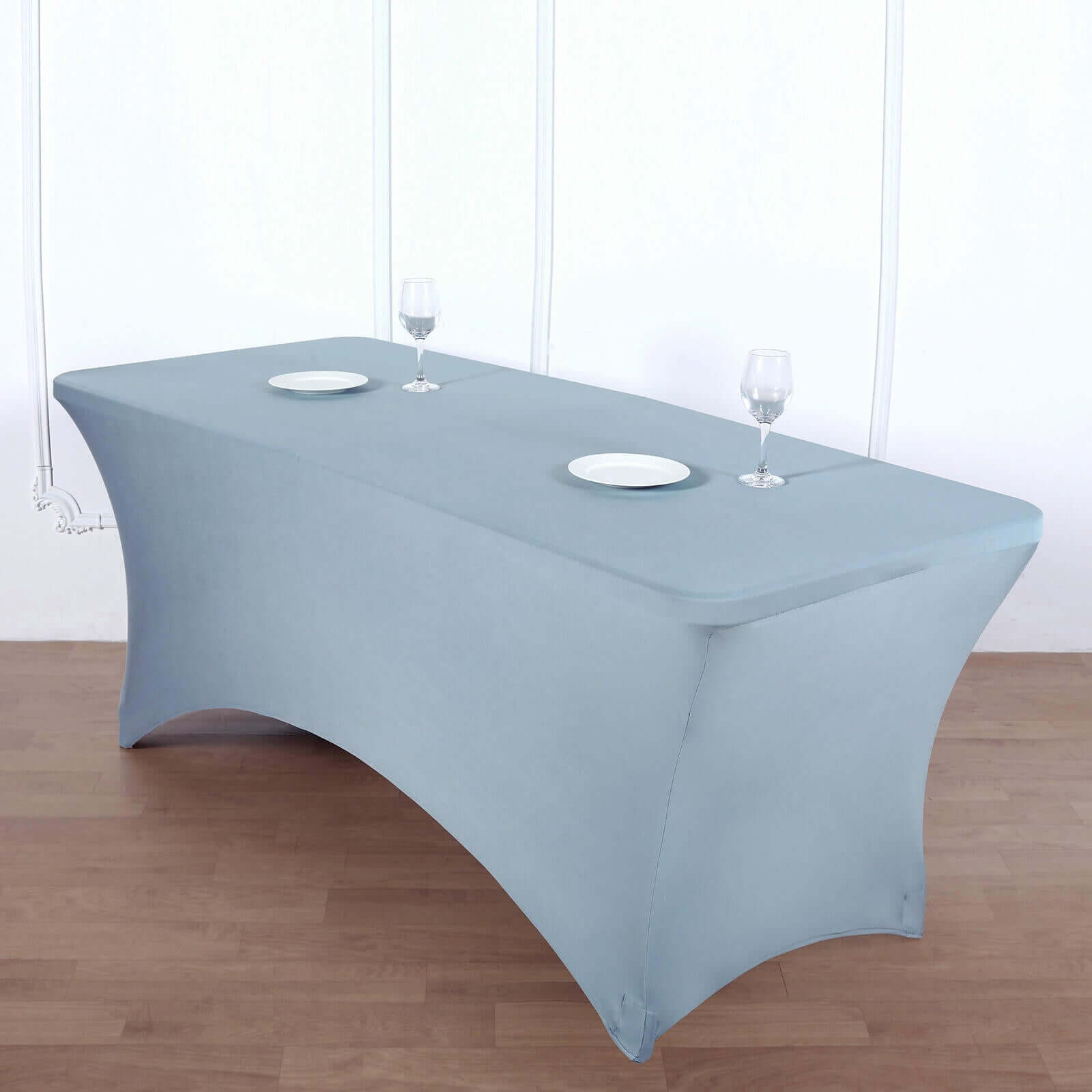 Durable 6ft Dusty Blue Stretch Spandex Rectangle Tablecloth for Events