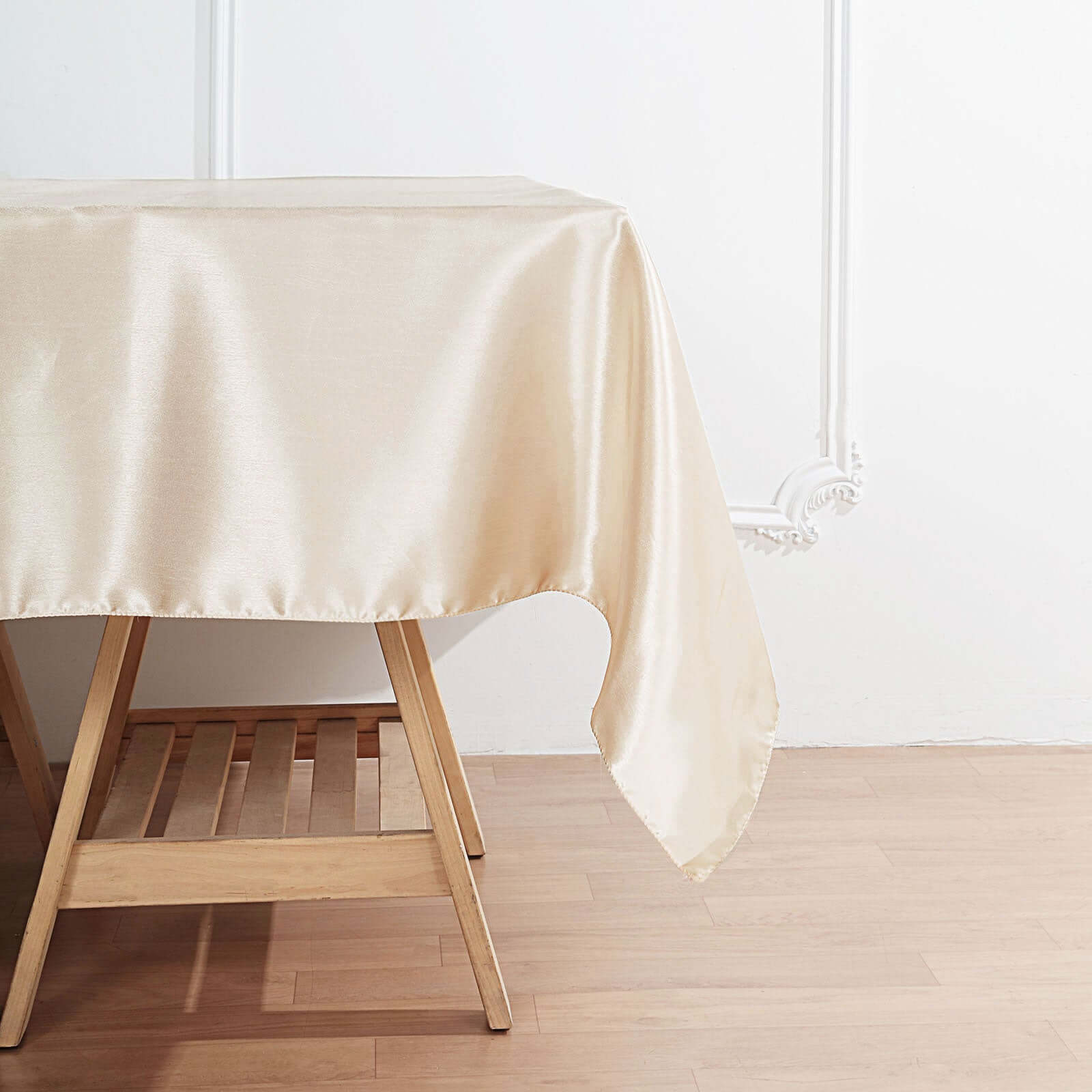 Beige Satin 60x60 Square Table Overlay - Smooth & Silky Table Cover, Great Deal